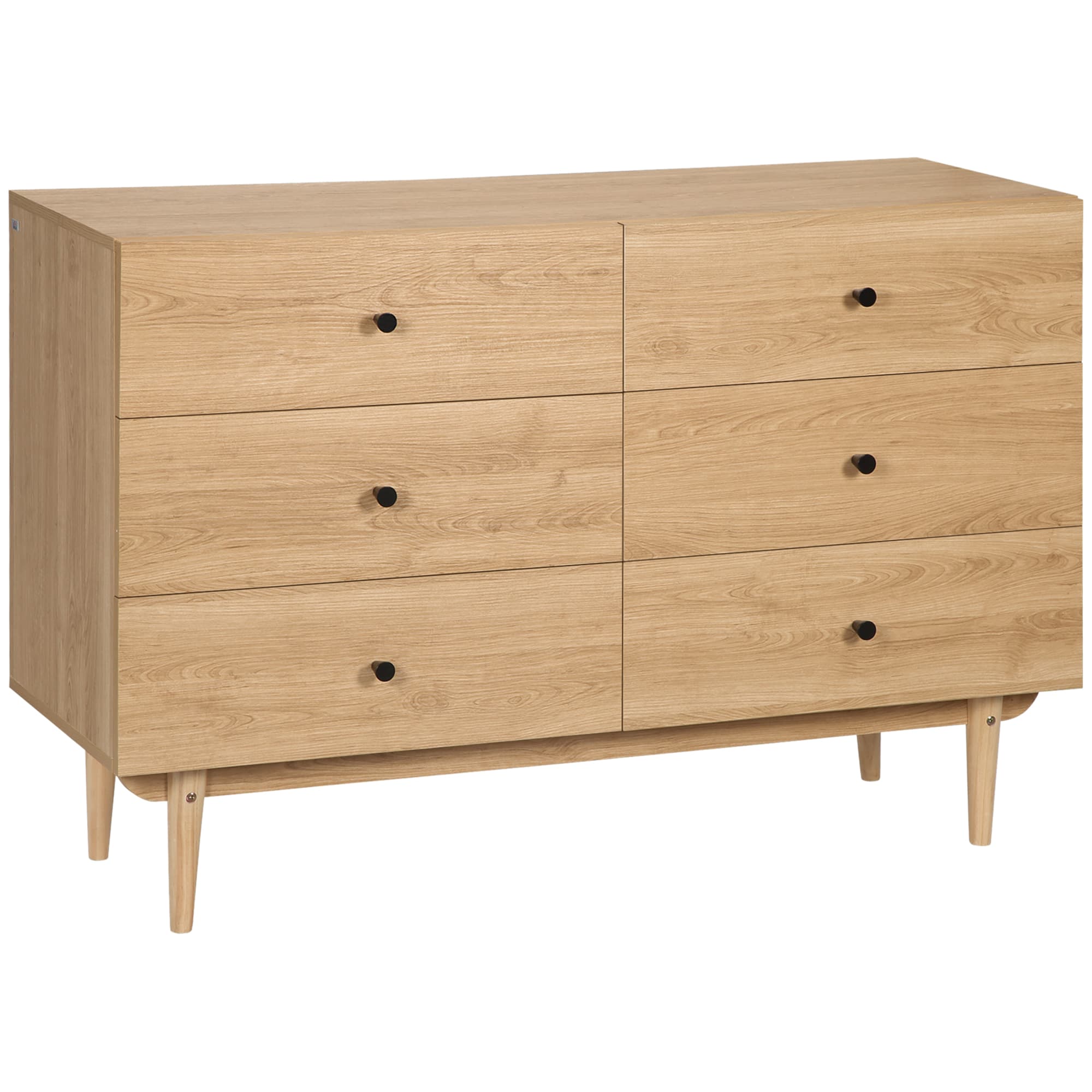 HOMCOM Commode 6 tiroirs meuble de rangement pieds en bois massif 120 x 40 x 80 cm couleur bois Aosom France