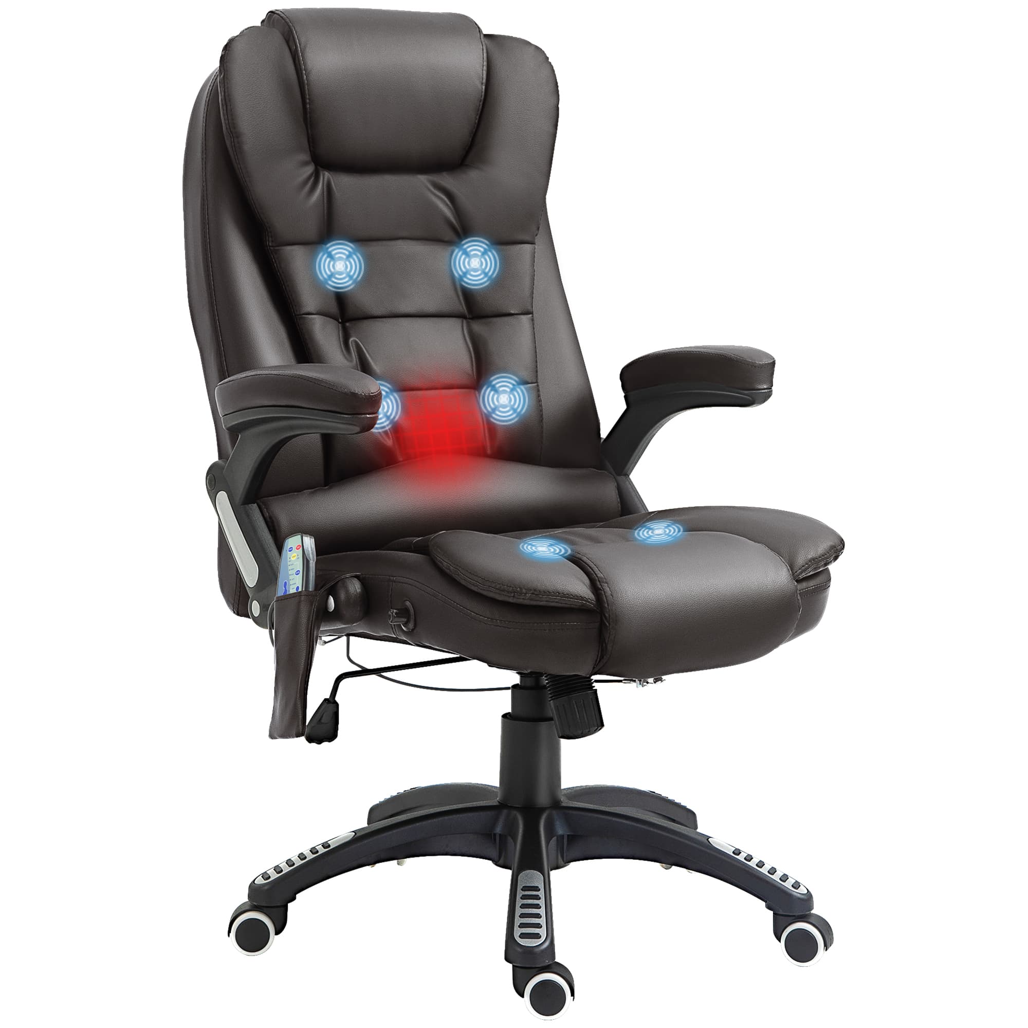 HOMCOM Fauteuil de bureau ergonomique massant chauffant électrique chaise à roulettes pivotant revêtement synthétique brun Aosom France