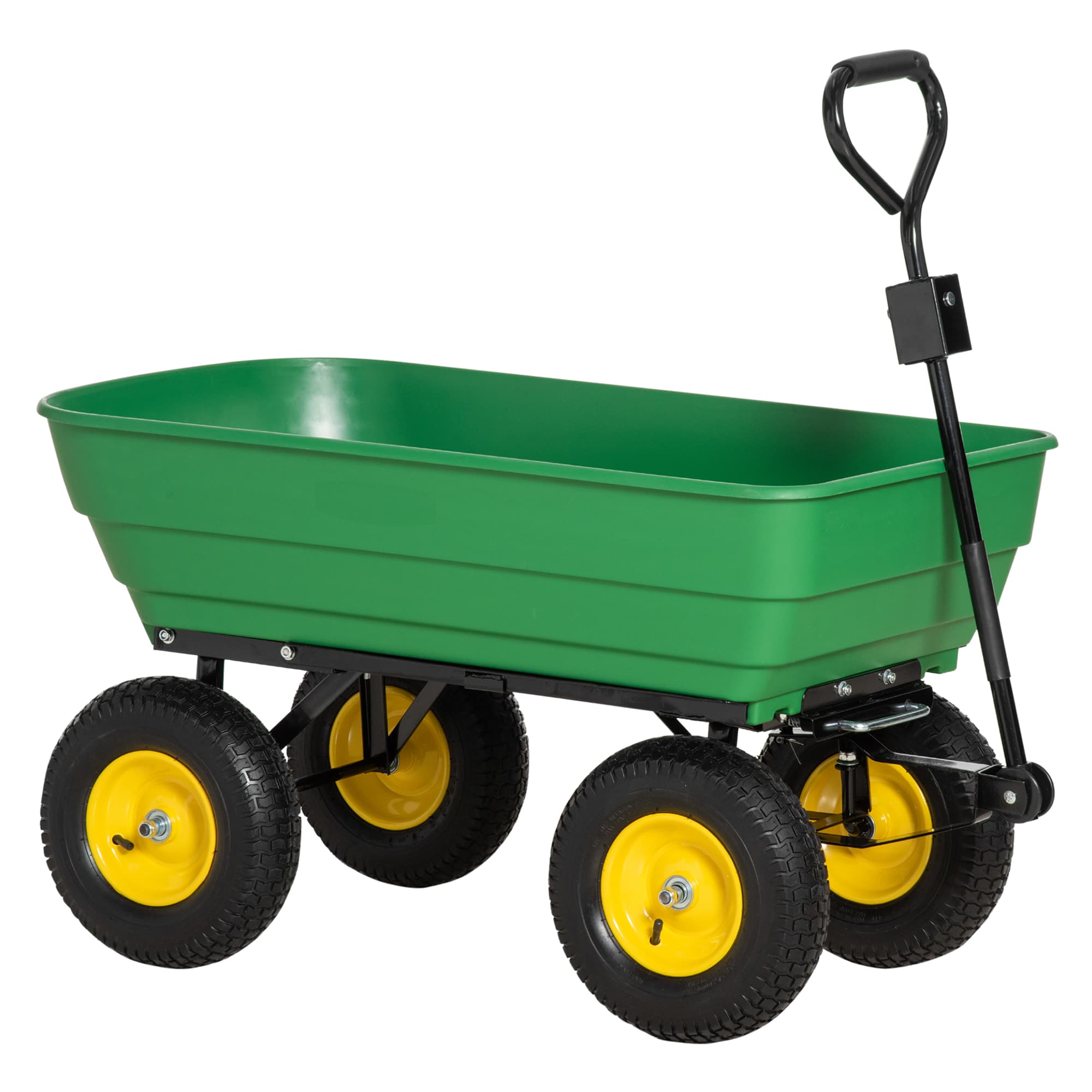 Outsunny Chariot de Jardin à Main Benne basculante 75° 125L Charge Max. 200 Kg 4 Roues pneumatiques Acier PP Jaune Vert Aosom France