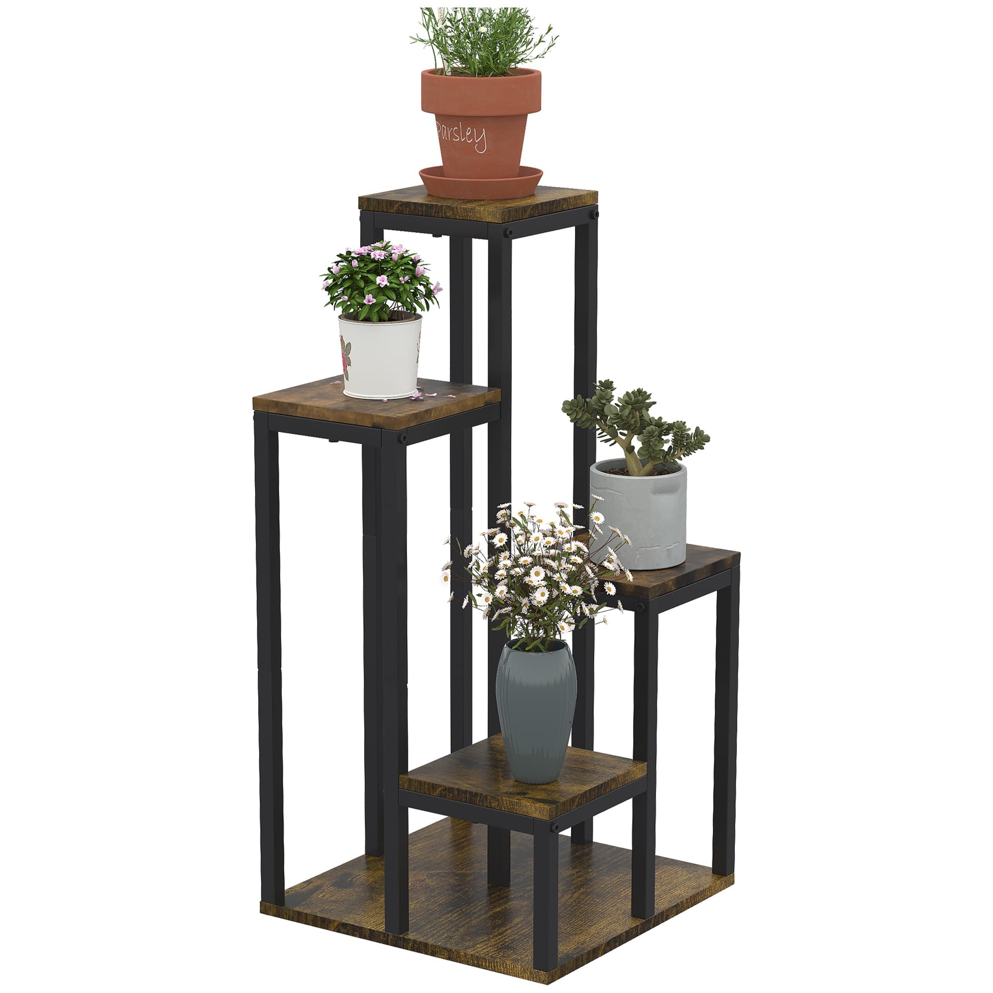 Outsunny Étagère Plantes 4 Niveaux Acier Noir 40x40x81cm Support Fleurs Aosom France