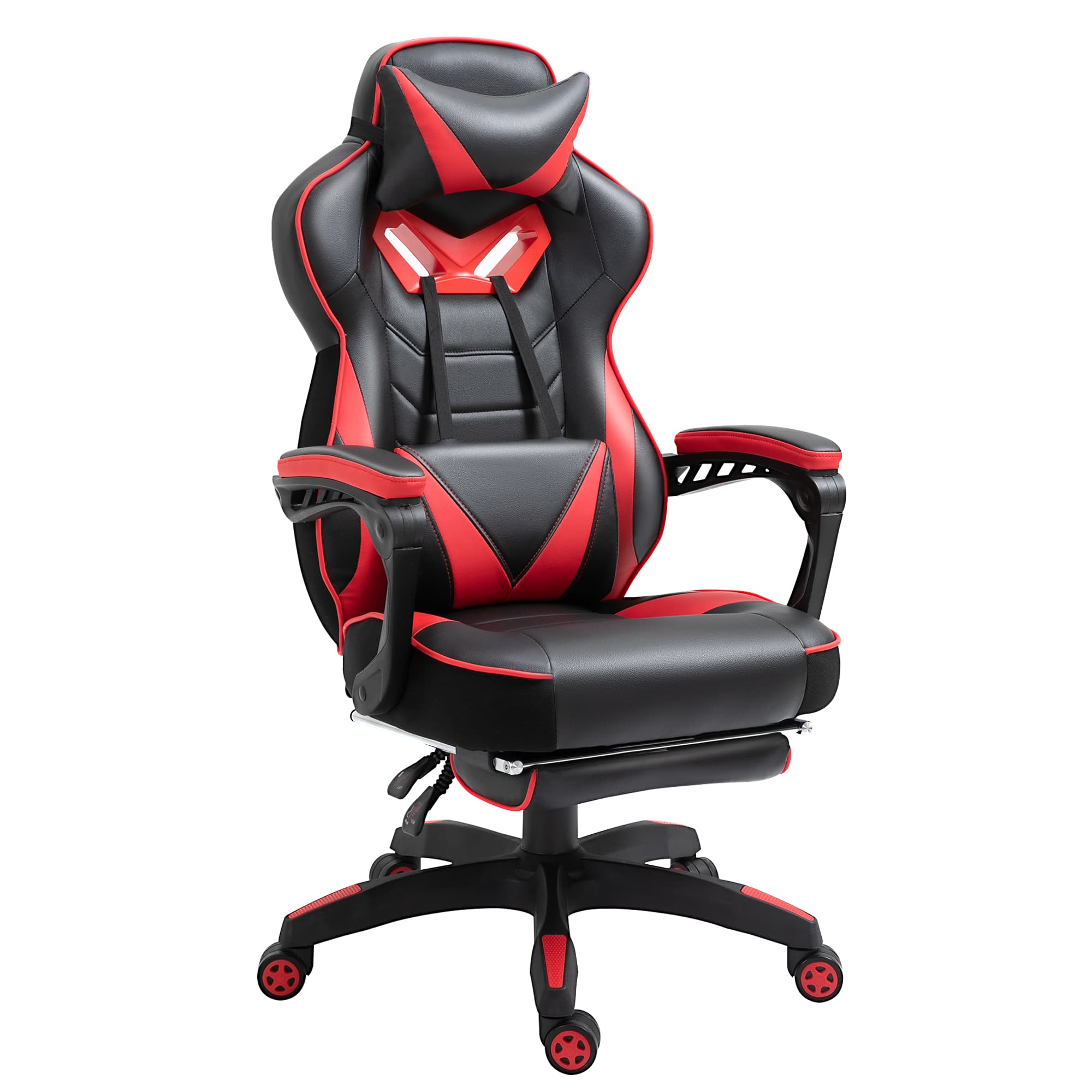 Vinsetto Siège Gaming Ergonomique Noir Rouge avec Repose-Pied, Appui-Tête et Coussin Lombaire Réglables Aosom France