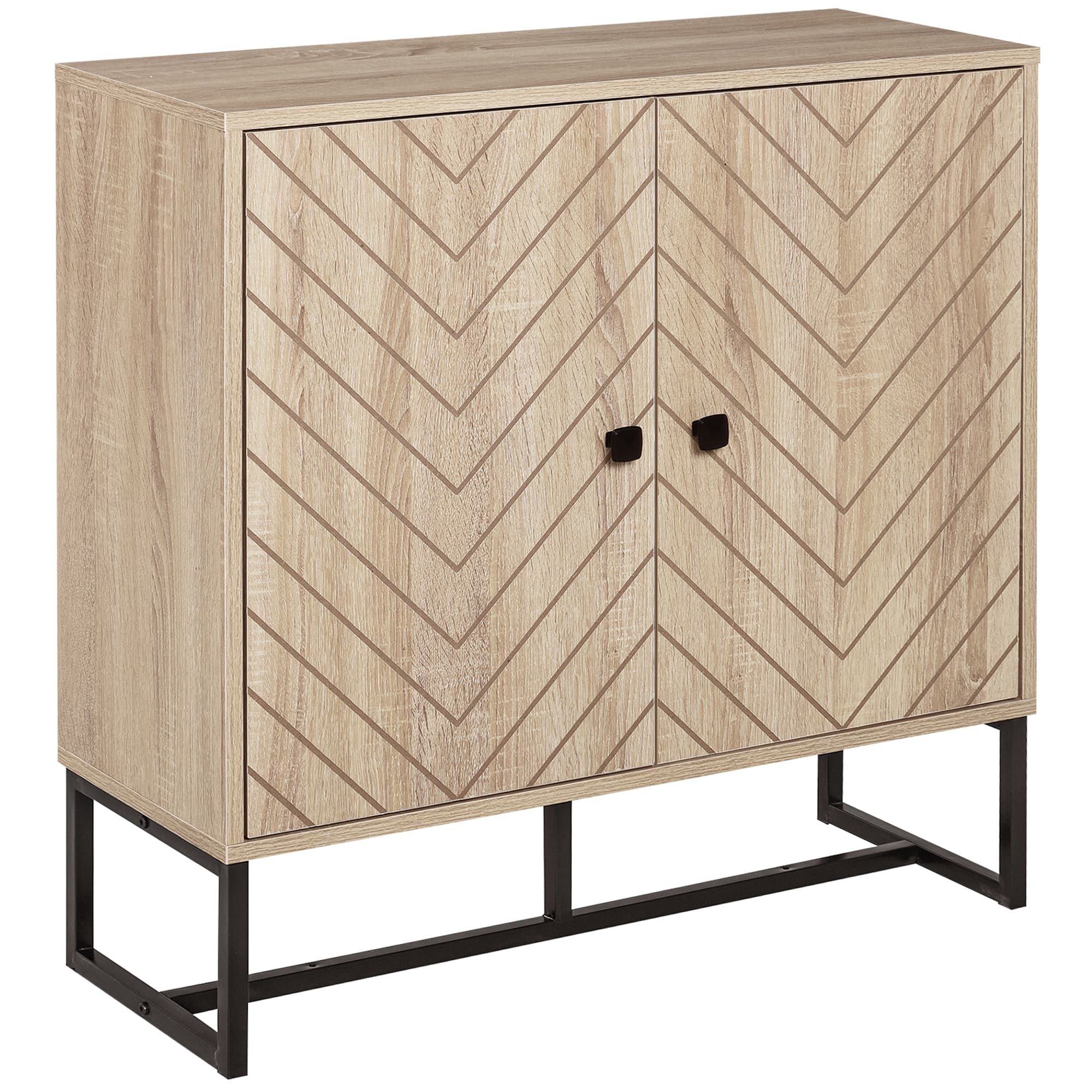 HOMCOM Buffet meuble de rangement 2 portes bois et pieds en métal noir dim. 80L x 29,5l x 80H cm
