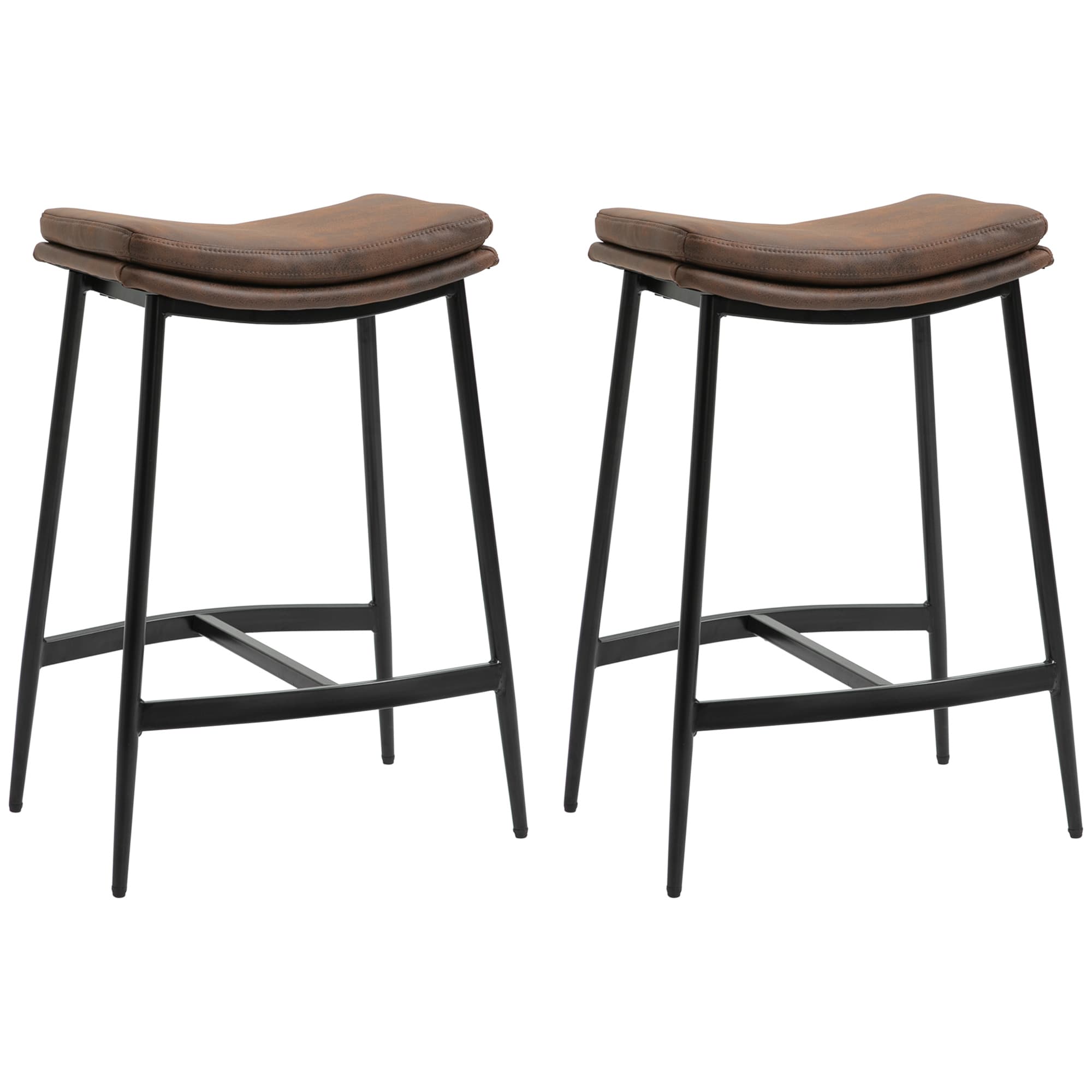 HOMCOM Lot de 2 tabourets de bar chaises de bar avec repose-pieds acier style industriel assise incurvée 48,5 x 38,5 x 68,5 cm marron noir