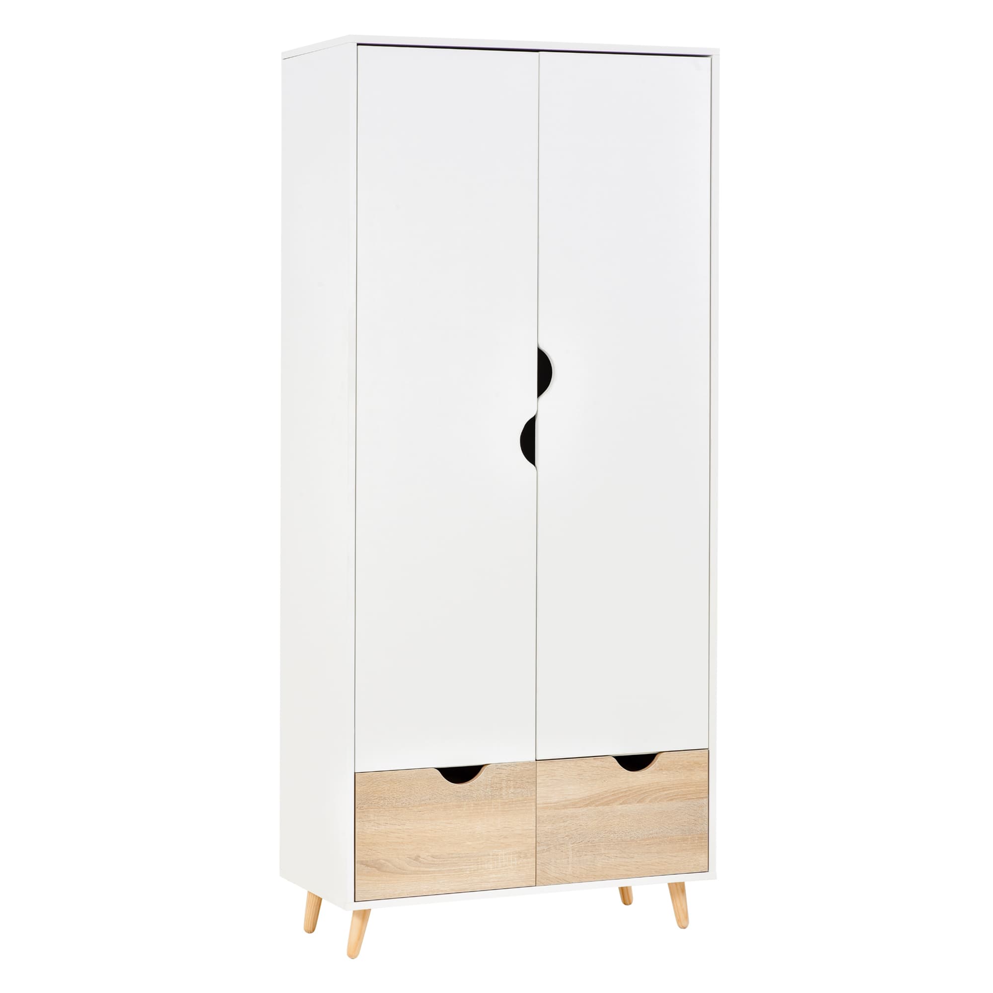 HOMCOM Armoire 2 portes armoire de rangement avec 2 tiroirs multi-rangement panneaux de particules 80 x 40 x 180 cm blanc bois naturel