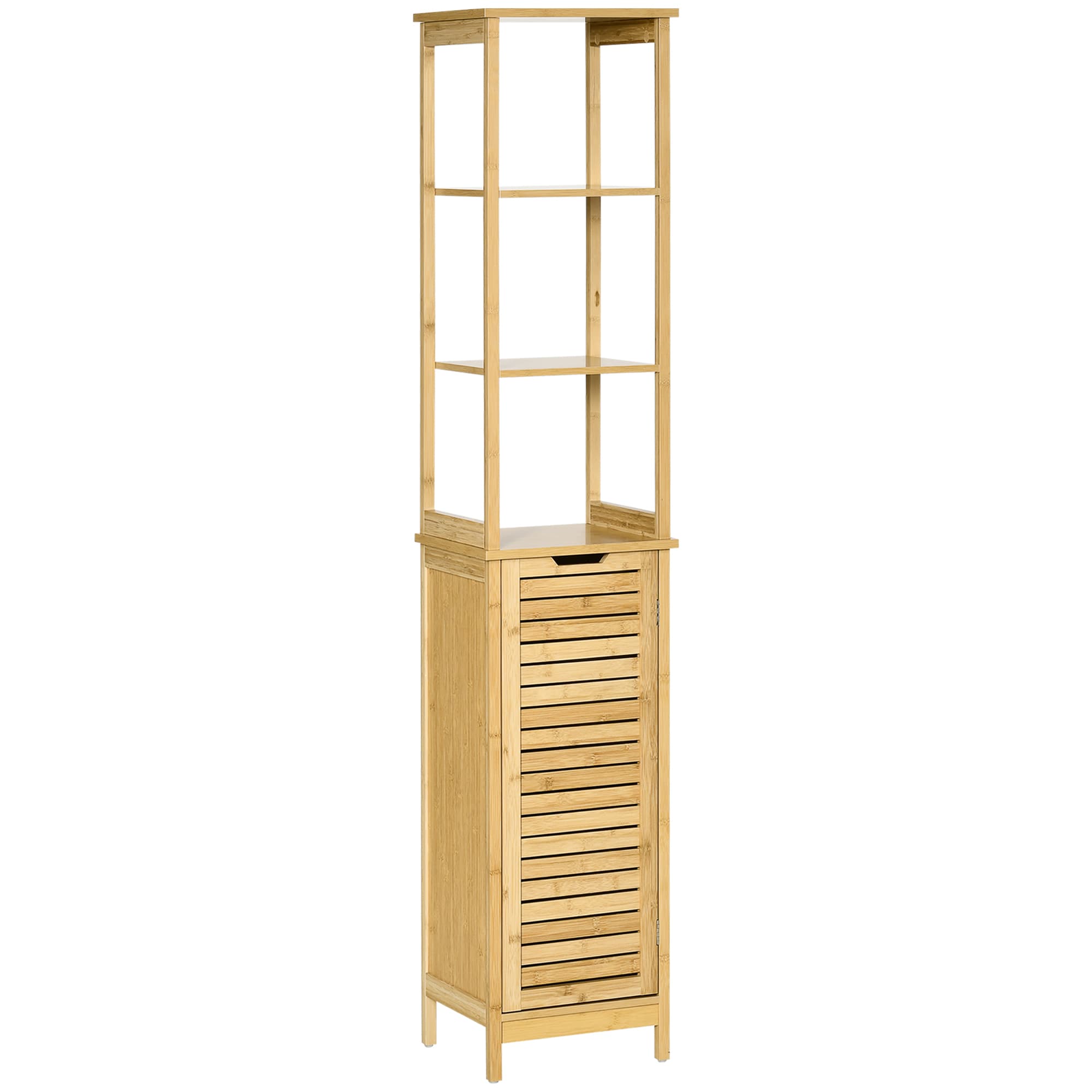 Kleankin Colonne de Rangement Salle de Bain 3 Étagères Porte Persienne Design Eco MDF et Bambou Aosom France