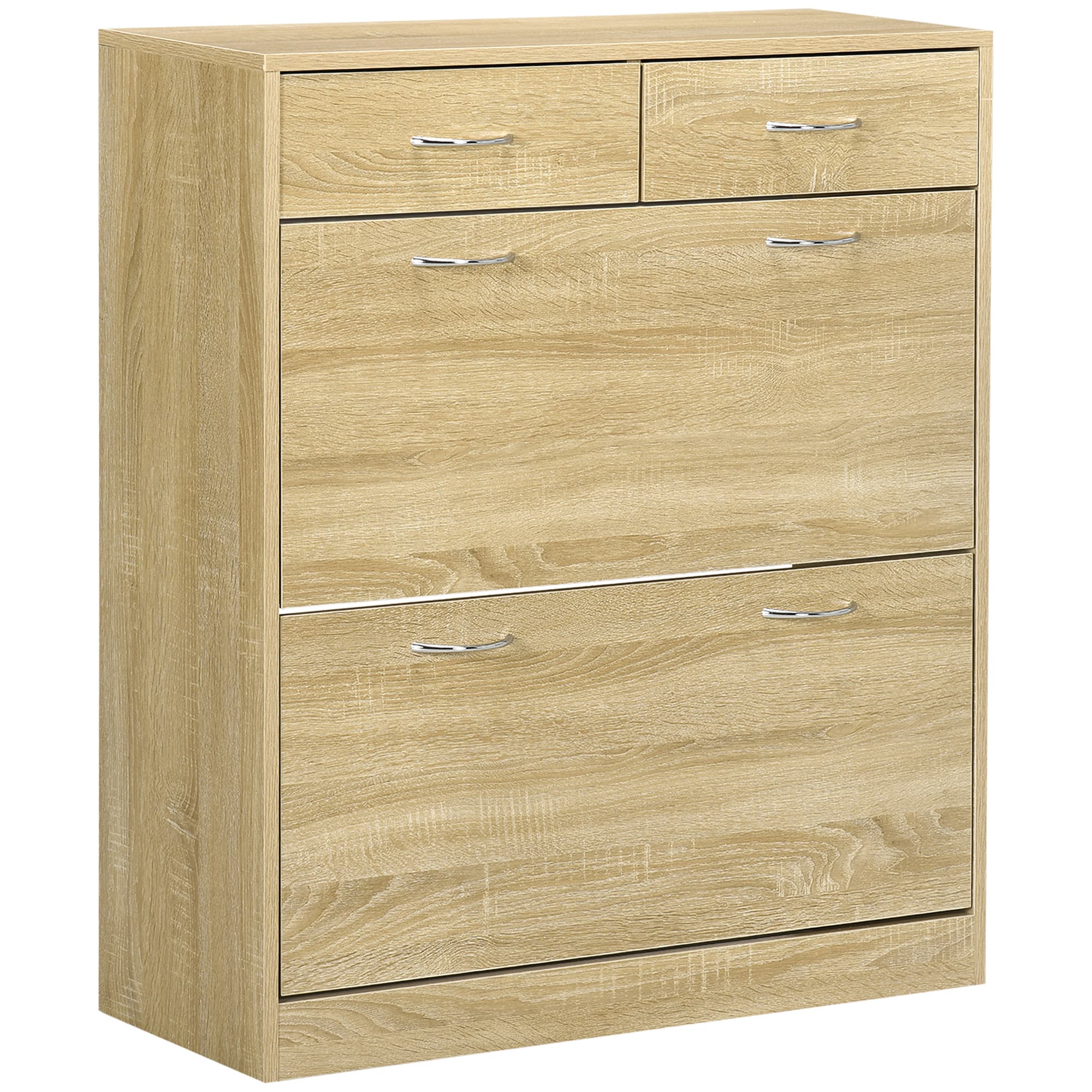 HOMCOM Meuble Range-Chaussures 2 Tiroirs 2 Portes Étagère Réglable Naturel Aosom France