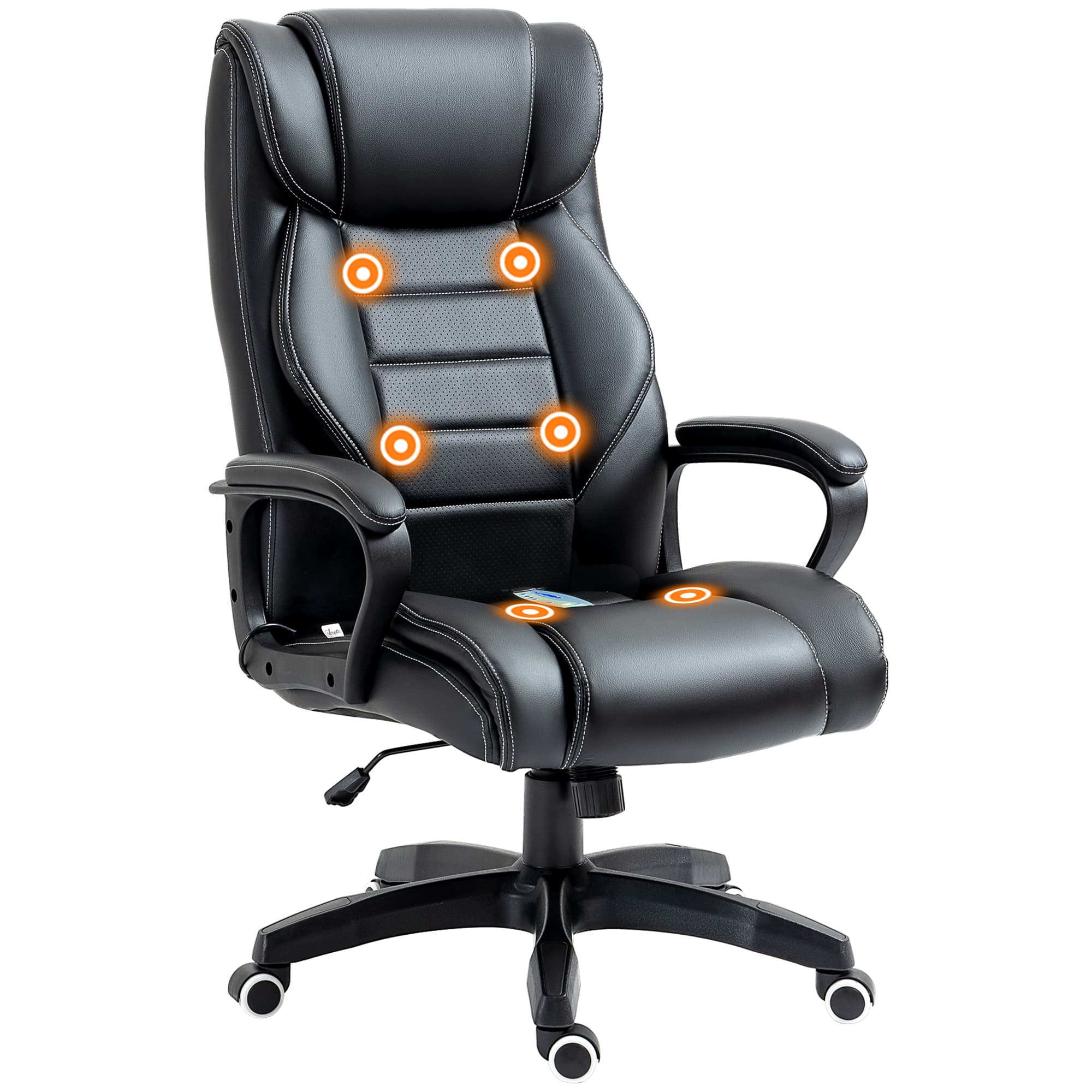 Vinsetto Fauteuil de bureau direction massant grand confort hauteur réglable fonction dossier à bascule revêtement synthétique noir