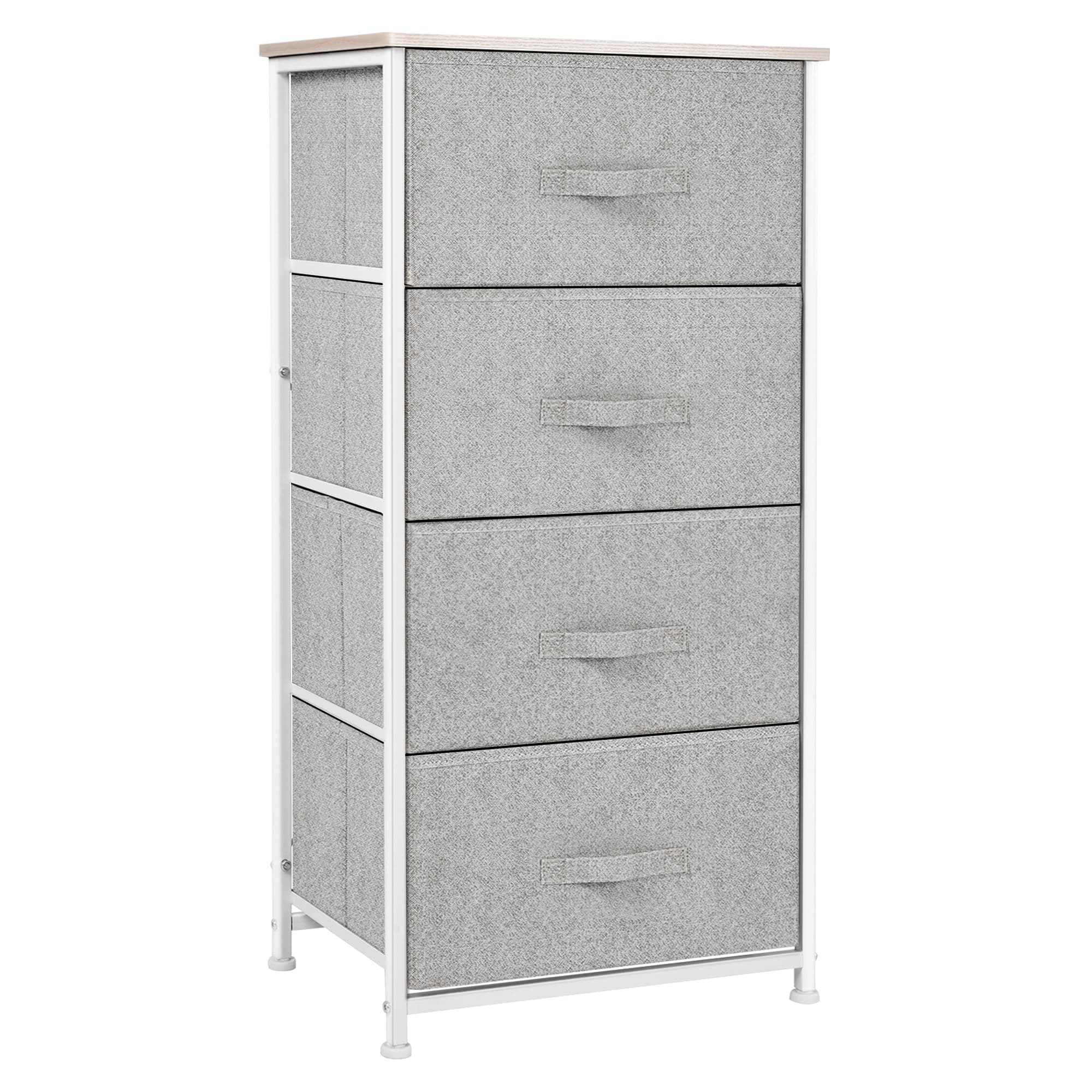 HOMCOM Chiffonnier Gris et Blanc 4 Tiroirs Rangement Non-Tissé Robuste et Élégant Aosom France