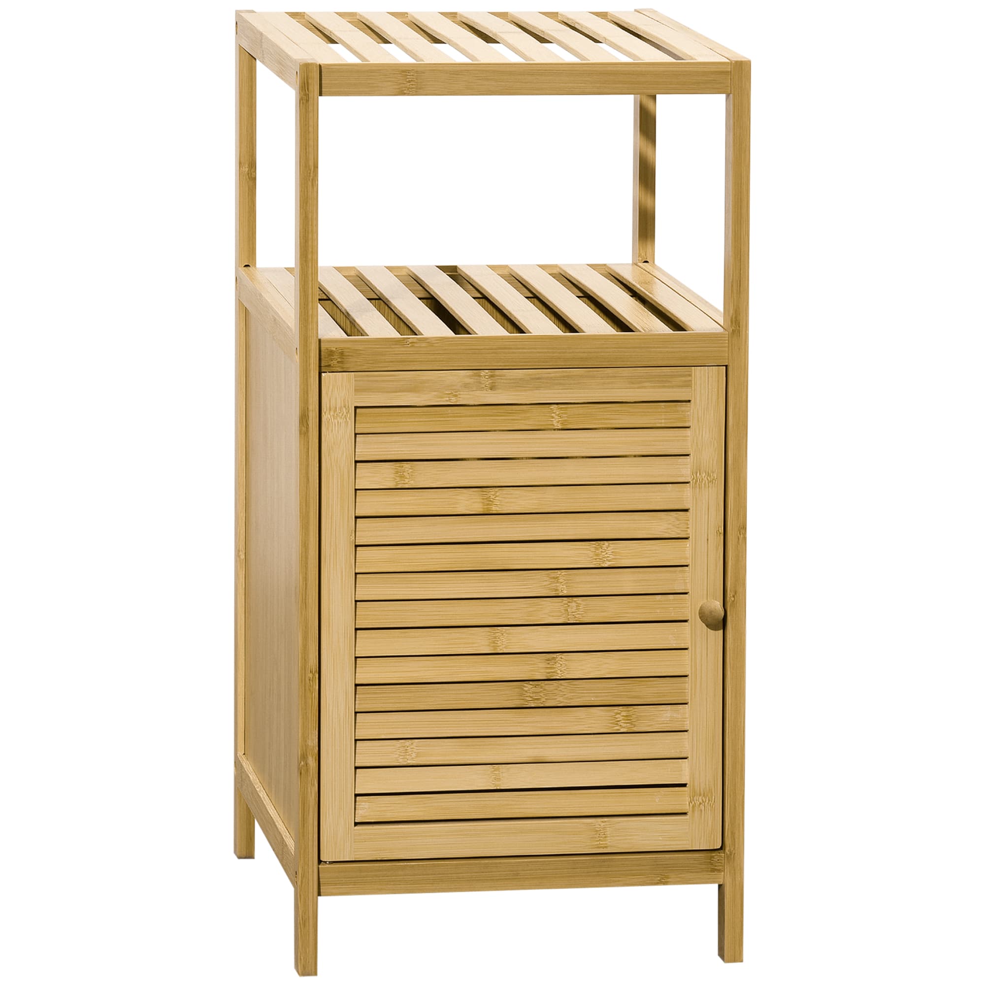 kleankin Meuble de rangement meuble pour salle de bain en bambou 2 étagères et 1 placard avec porte 33 x 36,5 x 67 cm naturel