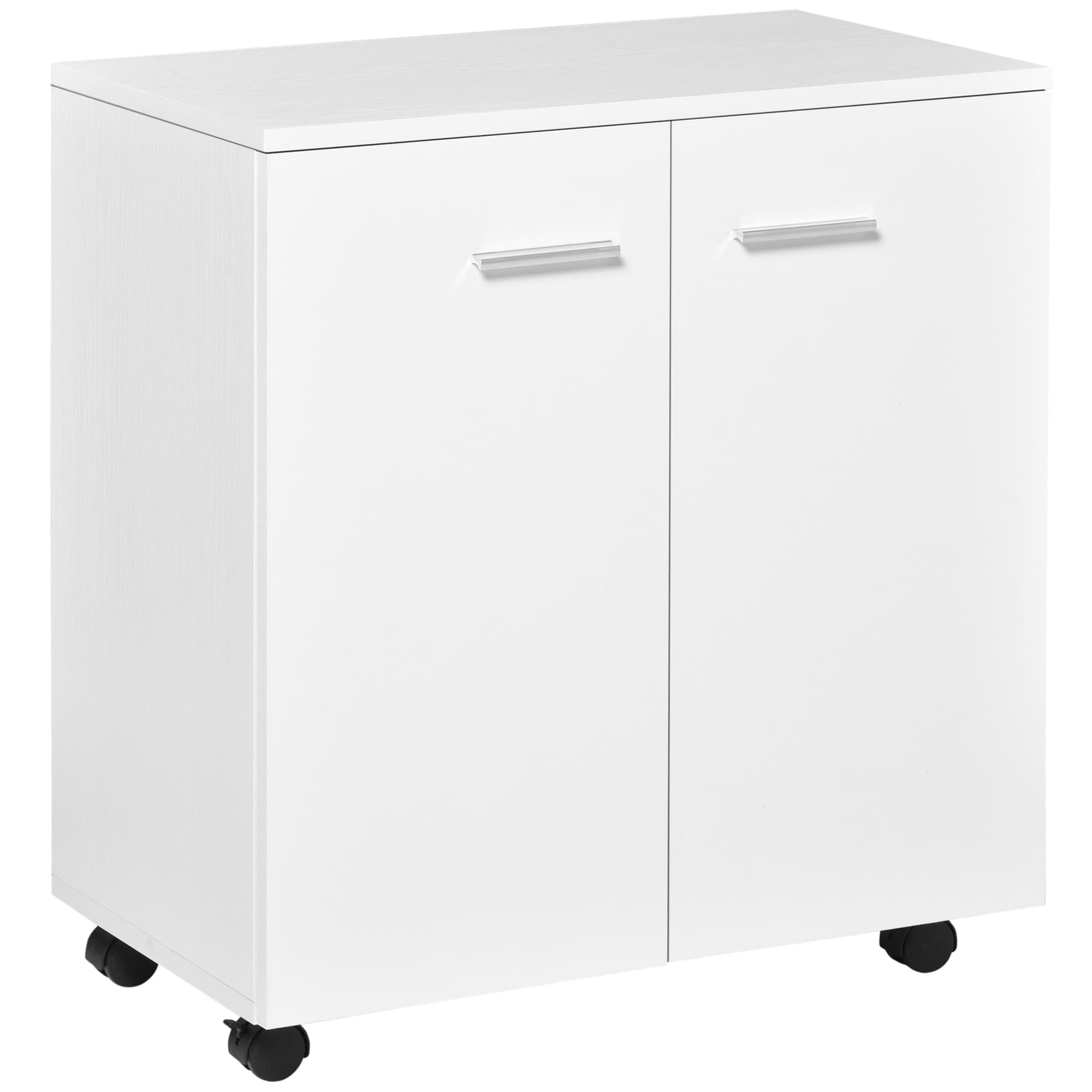 HOMCOM Commode Blanche 2 Portes Étagère Interne Pratique 60x35x65cm Panneaux de Particules Aosom France