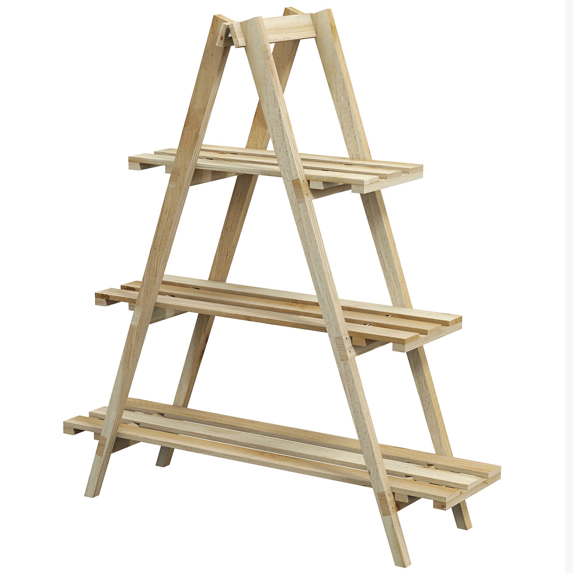 Outsunny Étagère à Fleurs Pliable 3 Niveaux en Bois Massif de Sapin Clair pour Jardin Aosom France