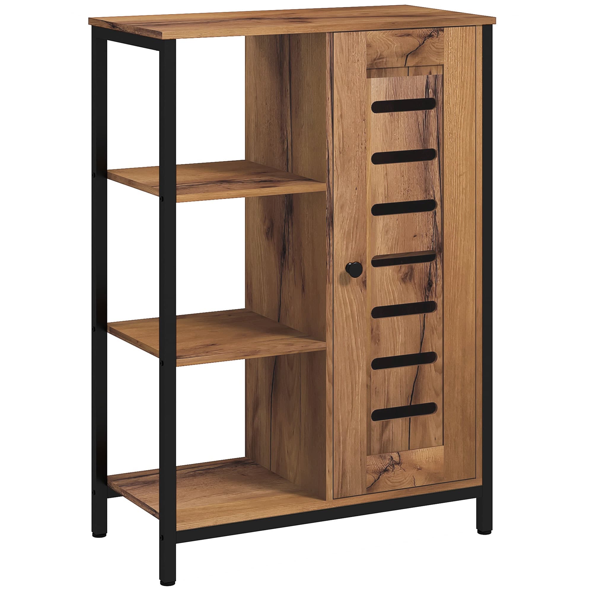 kleankin Meuble de salle de bain sur pied design industriel structure acier 3 étagères ouvertes 60 x 30 x 85 cm marron rustique