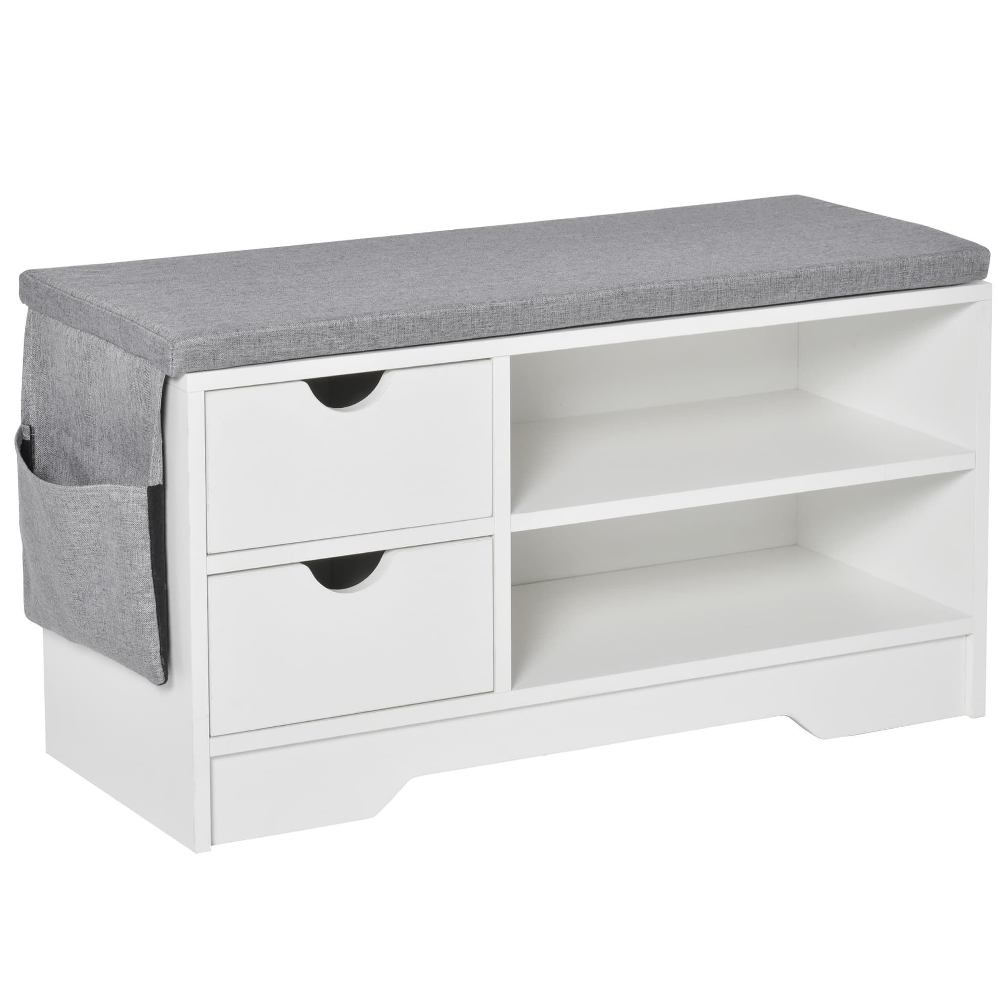 HOMCOM Meuble Chaussures et Banc à Chaussures avec Coussin Gris 2 étagères et 2 tiroirs MDF 80,5 x 30,5 x 43,5 cm Gris et Blanc