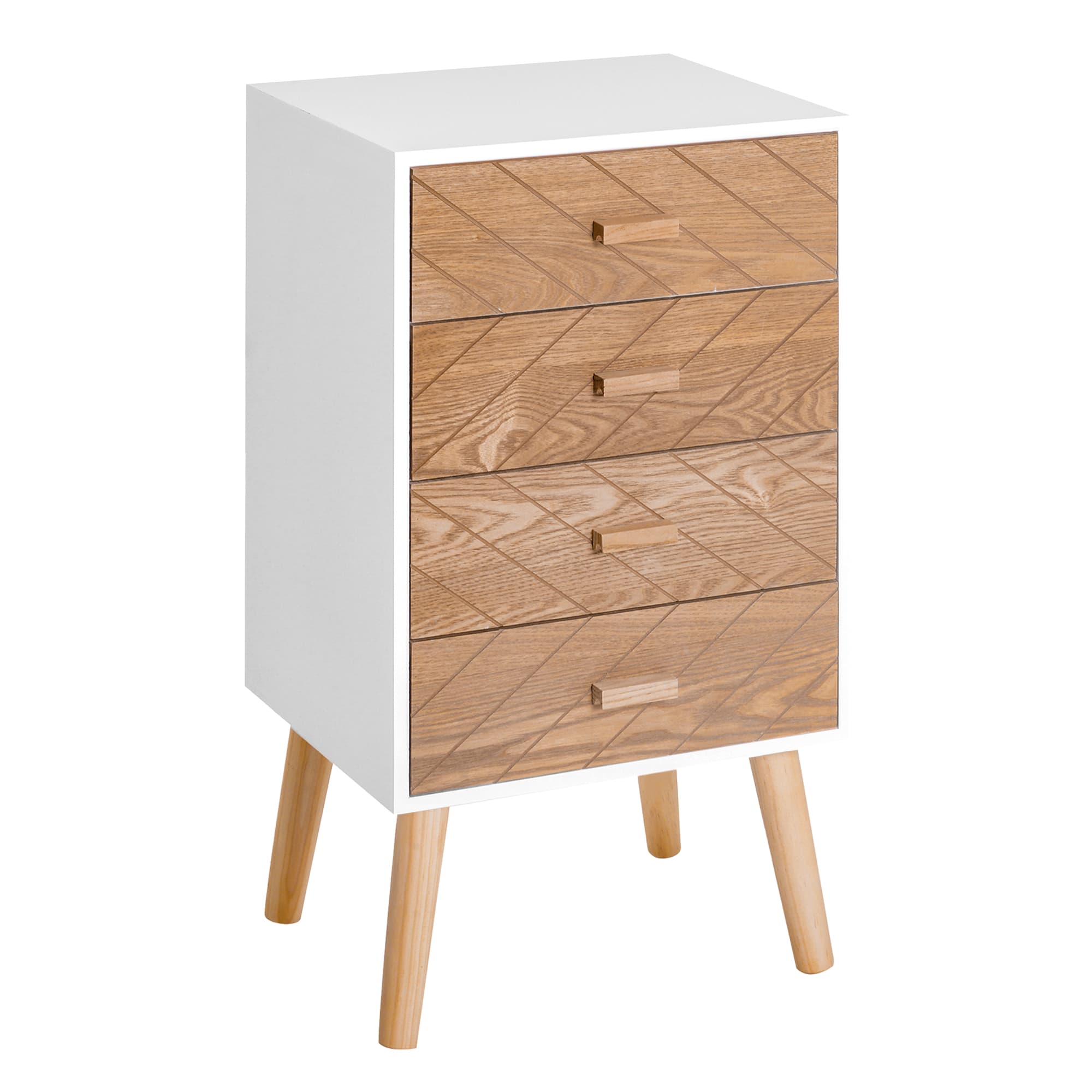 Homcom Meuble de rangement chiffonnier design scandinave 40L x 30l x 75H cm 4 tiroirs bois massif pin MDF blanc et hêtre motif graphique