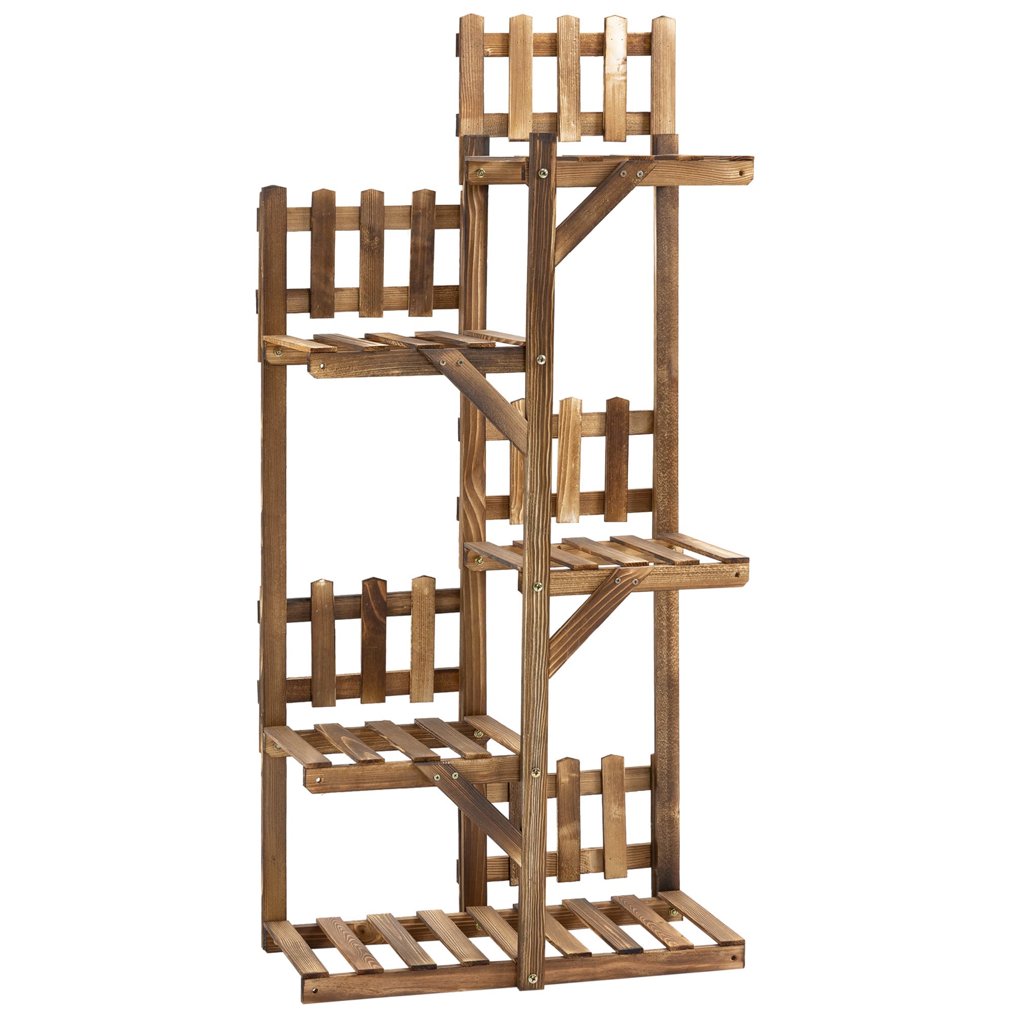 Outsunny Étagère à Fleurs en Bois 5 tablettes Ornement Petites barrières 60 x 30x 130cm Bois de Sapin traité carbonisation