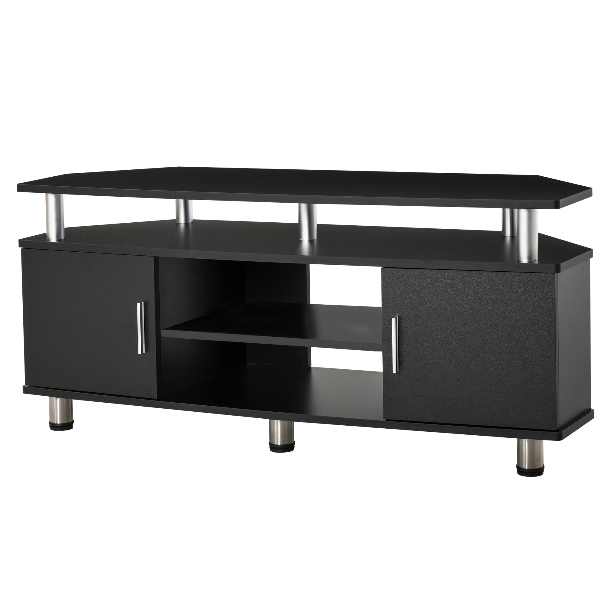 HOMCOM Meuble banc TV design contemporain multi-rangements : 2 portes niche centrale étagère grand plateau 120L x 40l x 52H cm noir chromé