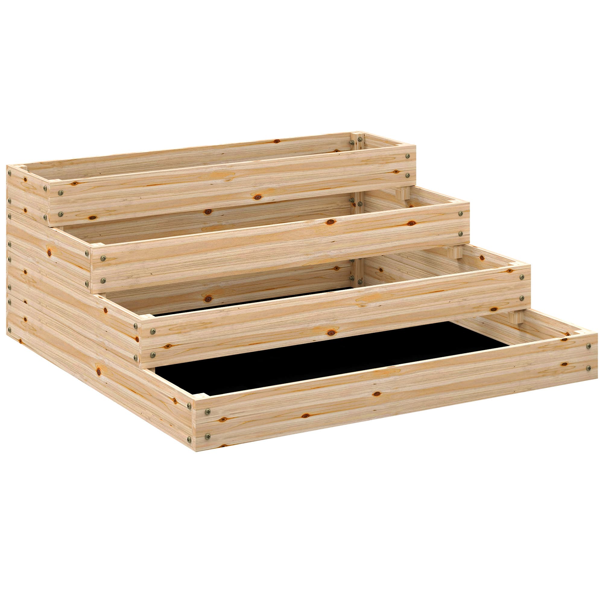 Outsunny Carré potager de jardin sans fond 4 étages pour herbes légumes fruits fleurs 113 x 113 x 46 cm bois naturel