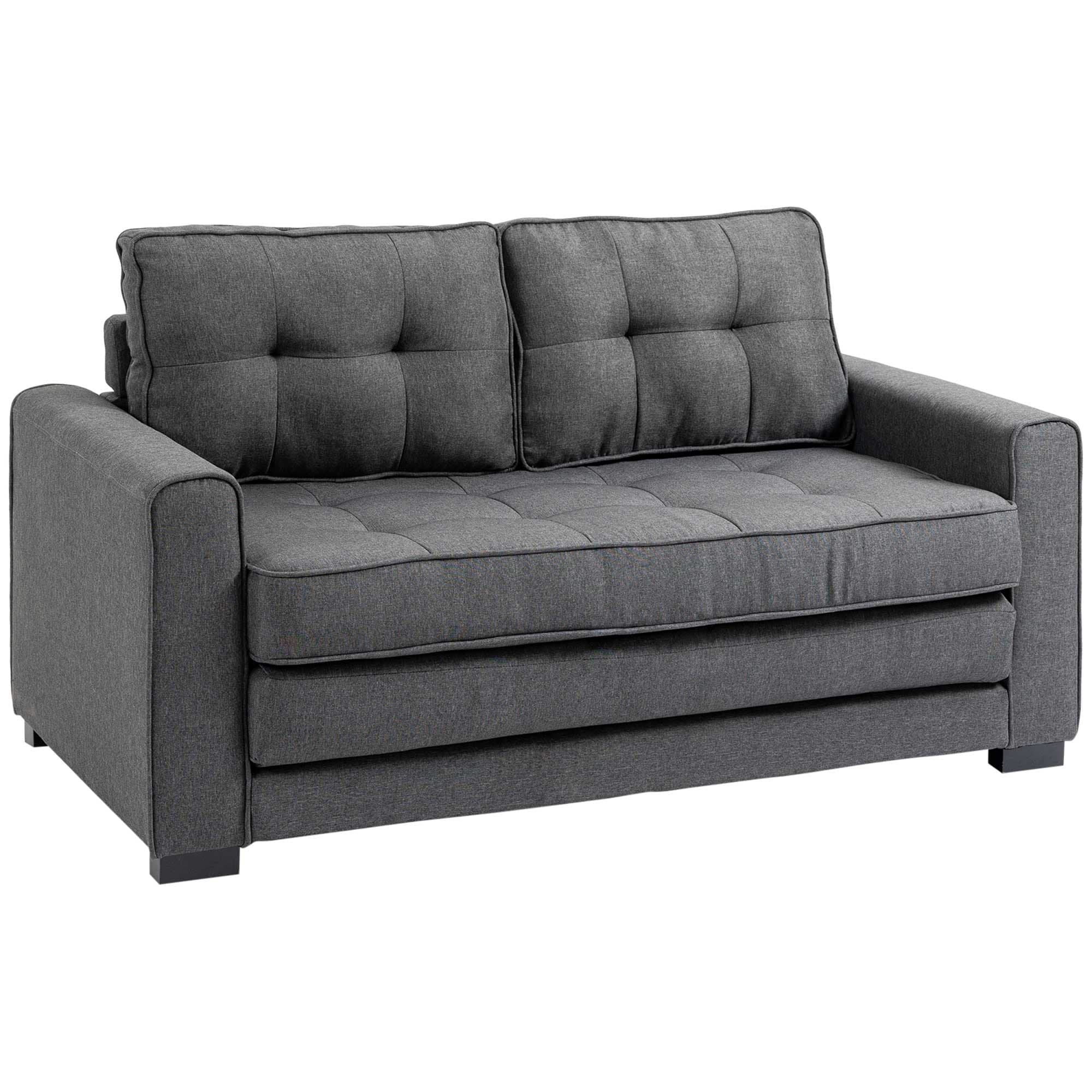 HOMCOM Canapé droit convertible 2 places - dossier capitonné - 147,5 x 75 x 85 cm - gris