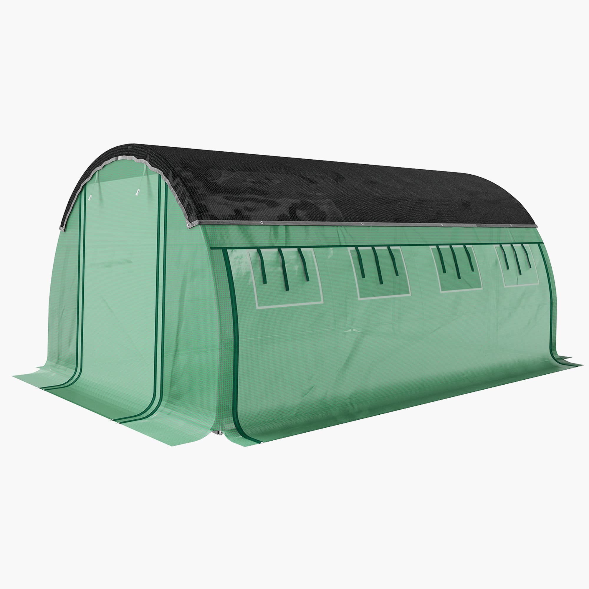 Outsunny Tunnel de film en polytunnel de 4 x 3 x 2 m avec filet pare-soleil, parois latérales enroulables, couverture en plastique, cadre en acier, vert