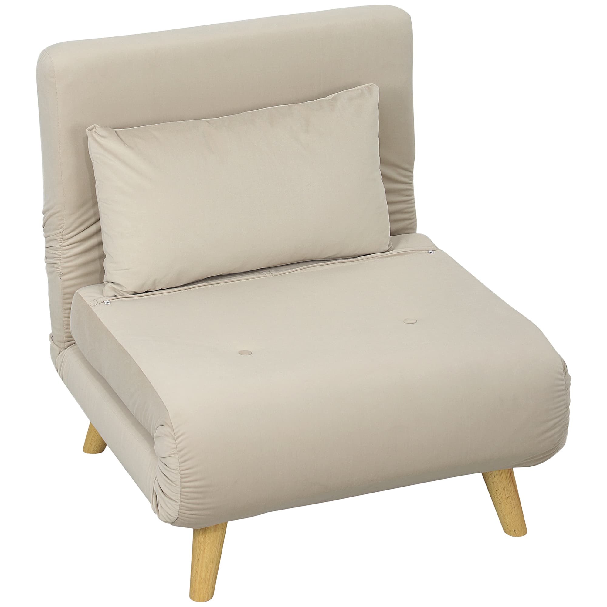 HOMCOM Fauteuil pliant avec fonction de lit, Fauteuil de relaxation pliable en aspect velours, Dossier réglable, supporte jusqu'à 120 kg, Beige