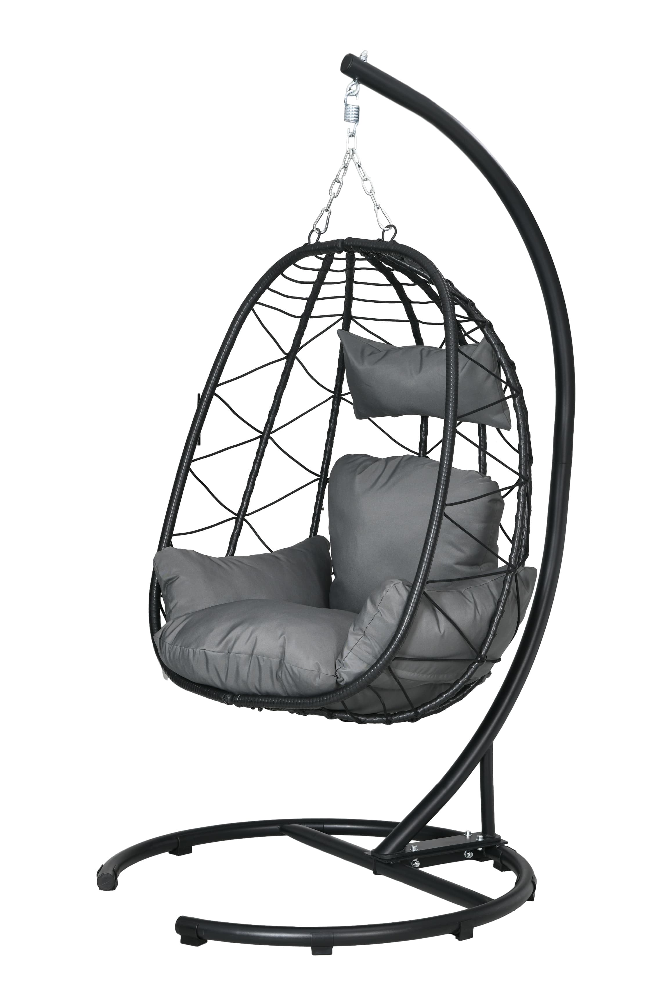 Outsunny Fauteuil suspendu extérieur Fauteuil Suspendu Egg Chair, résistant aux intempéries, incl. Coussin, 102 cm x 102 cm x 195 cm, Gris Foncé