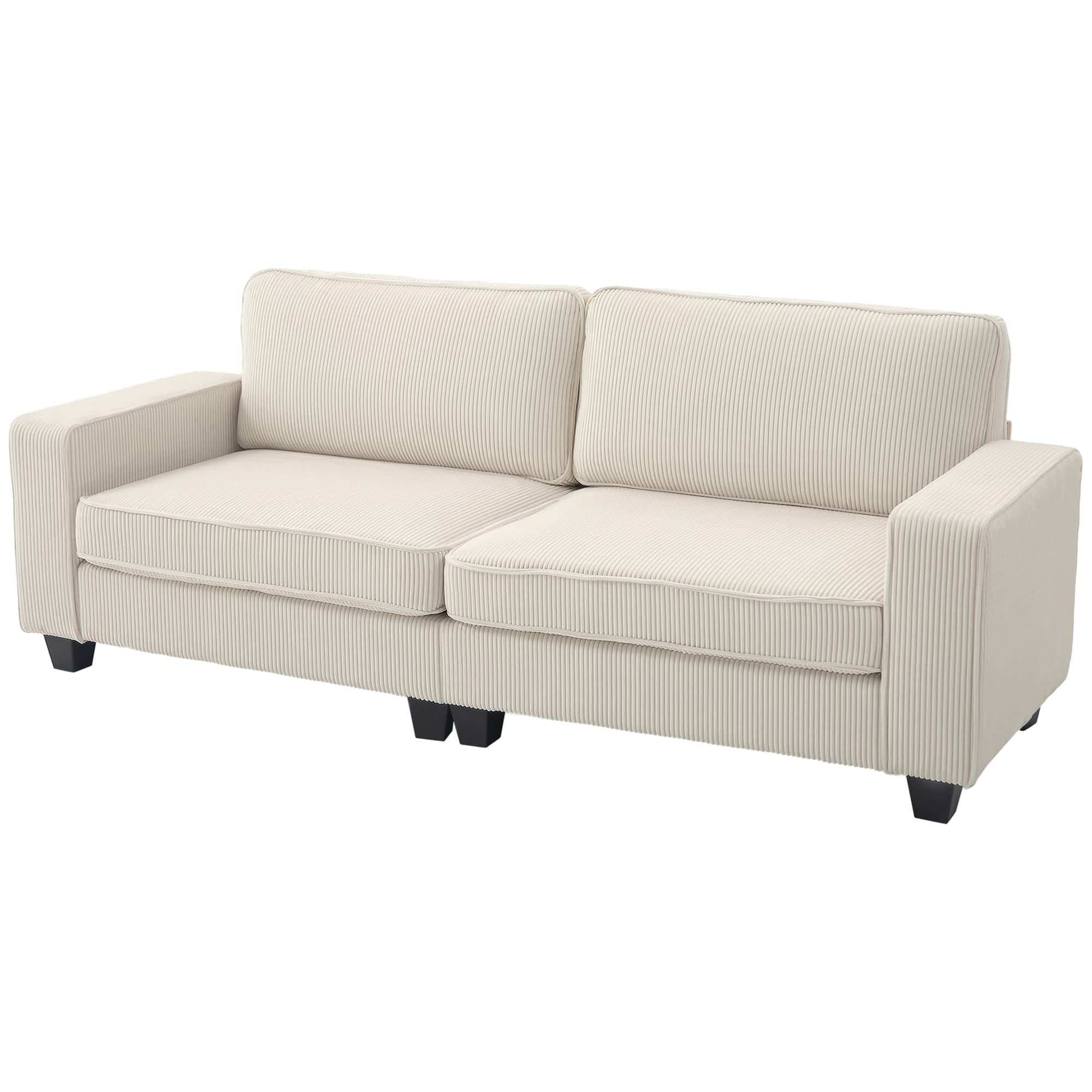 HOMCOM Canapé 3 places avec revêtement en corduroy, canapé de salon avec noyau de ressorts, jusqu'à 400 kg, 227 x 84 x 87 cm, Crème