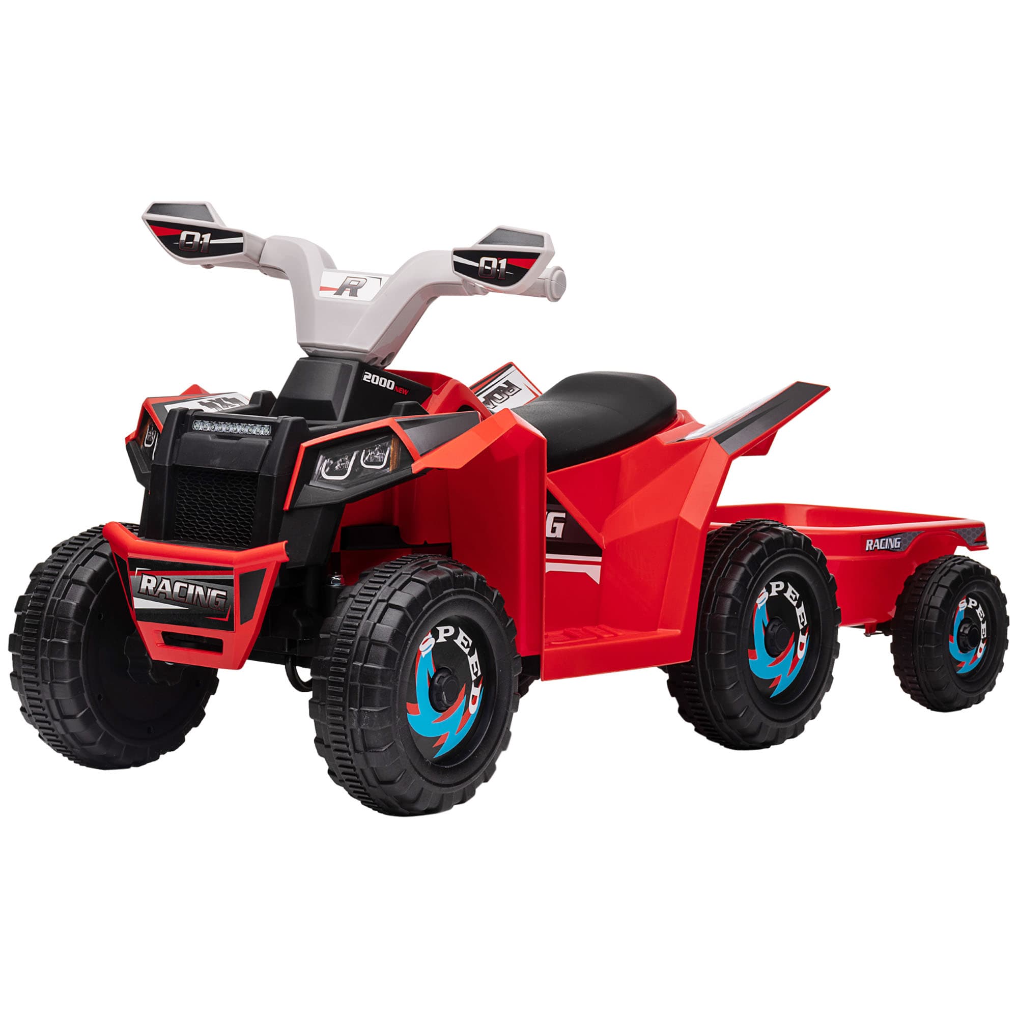 HOMCOM Quad électrique pour enfants avec remorque, 2,5 km/h, autonomie de 50 minutes, pour 1,5 à 3 ans, jusqu'à 25 kg, Rouge