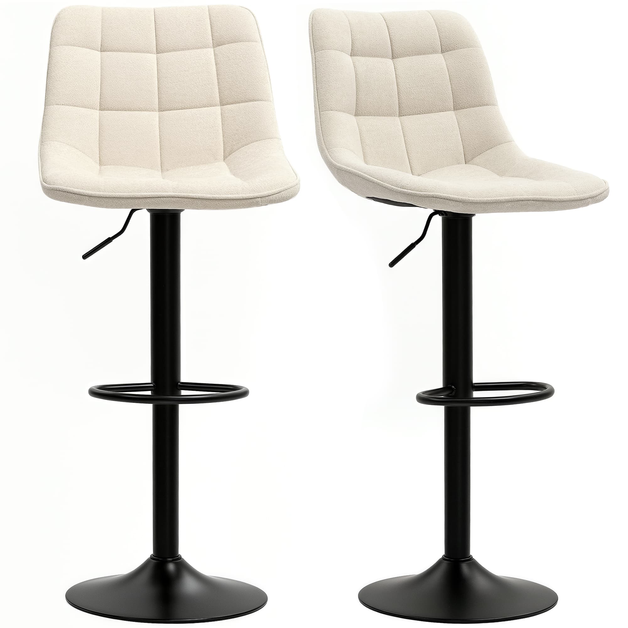HOMCOM Tabouret de Bar Moderne, Ensemble de 2 Tabourets de Bar Pivotants avec Dossier, Réglable en Hauteur, avec Repose-Pieds, Rembourré, Beige