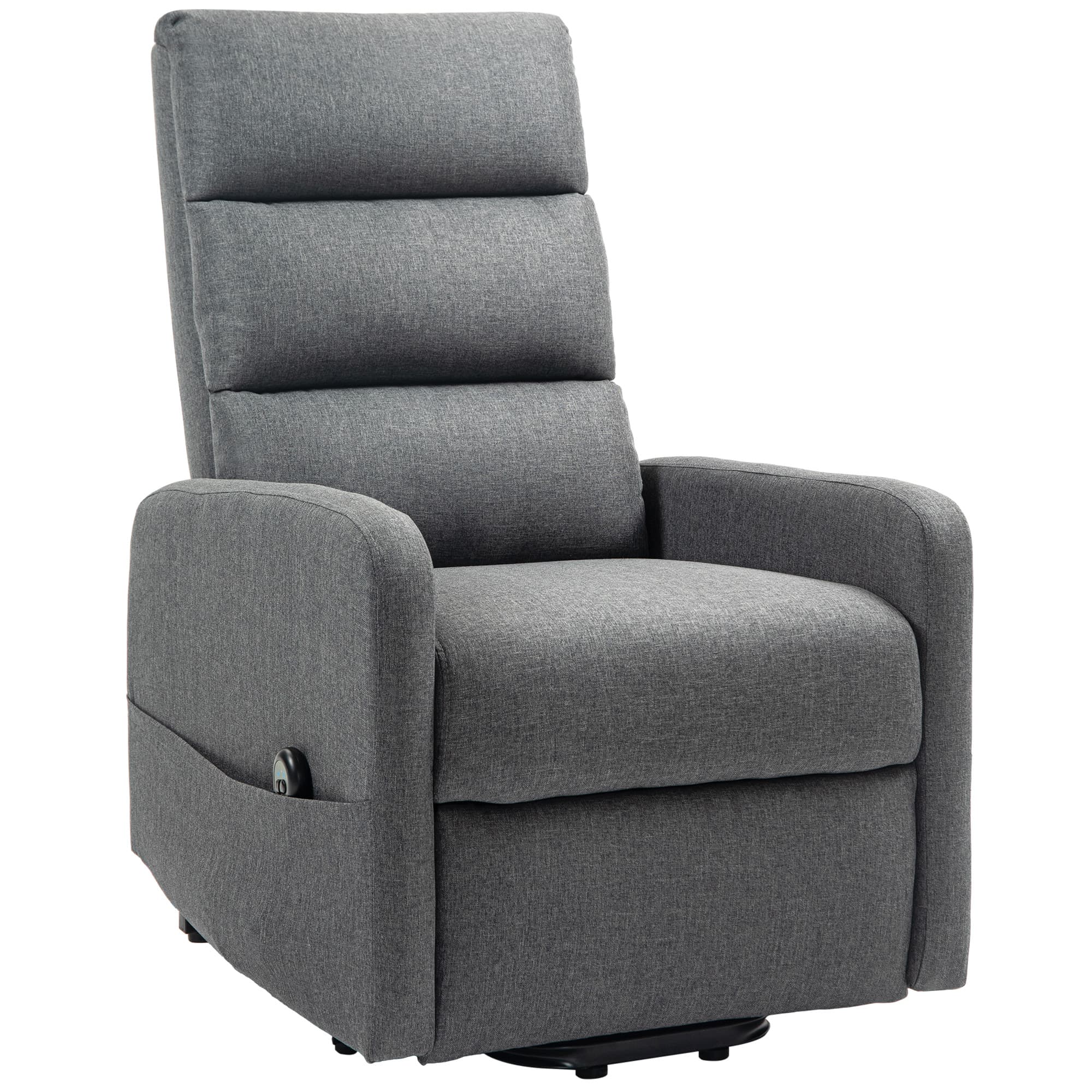 HOMCOM Fauteuil Relaxant Électrique avec Aide au Lever, Télécommande, Mousse Douce, Poche Latérale, Revêtement Aspect Lin, Gris