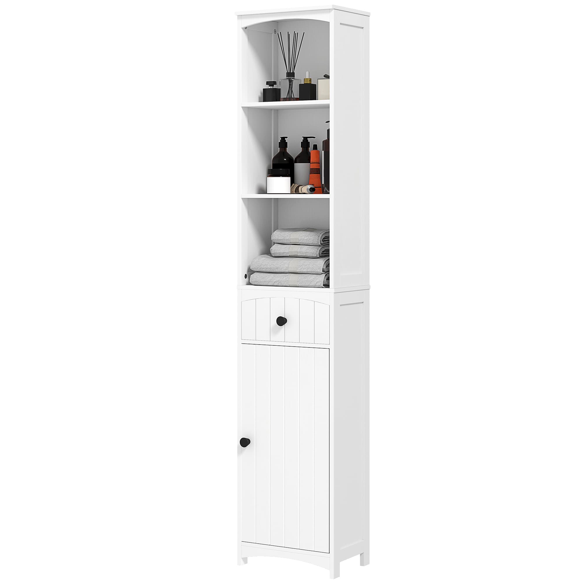 HOMCOM Meuble de salle de bain avec 3 étagères, 1 tiroir, solide, MDF, Blanc
