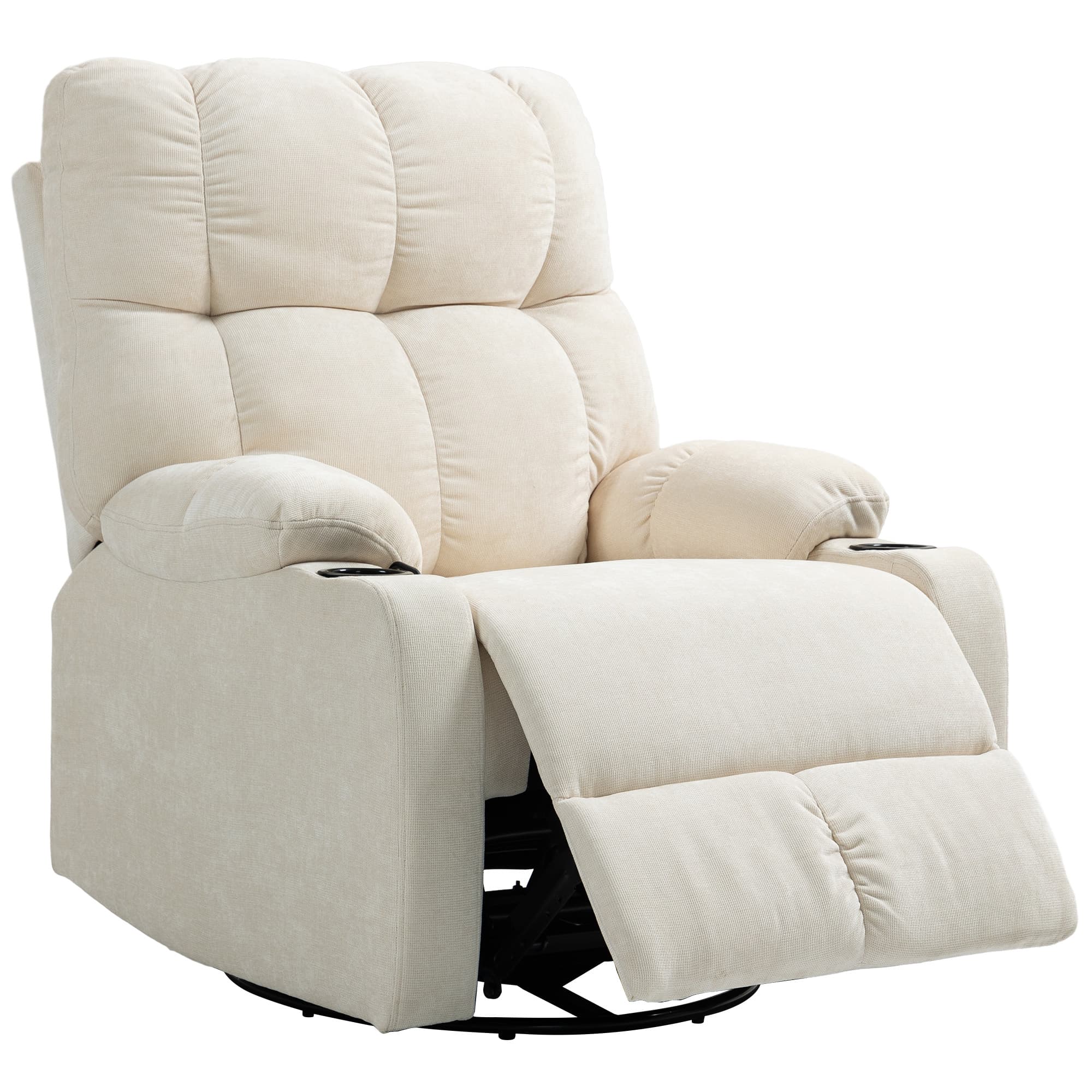 HOMCOM Fauteuil inclinable avec repose-pieds, chaise longue, pivotante, jusqu'à 150 kg, cadre en acier, 88x96x108cm, Beige