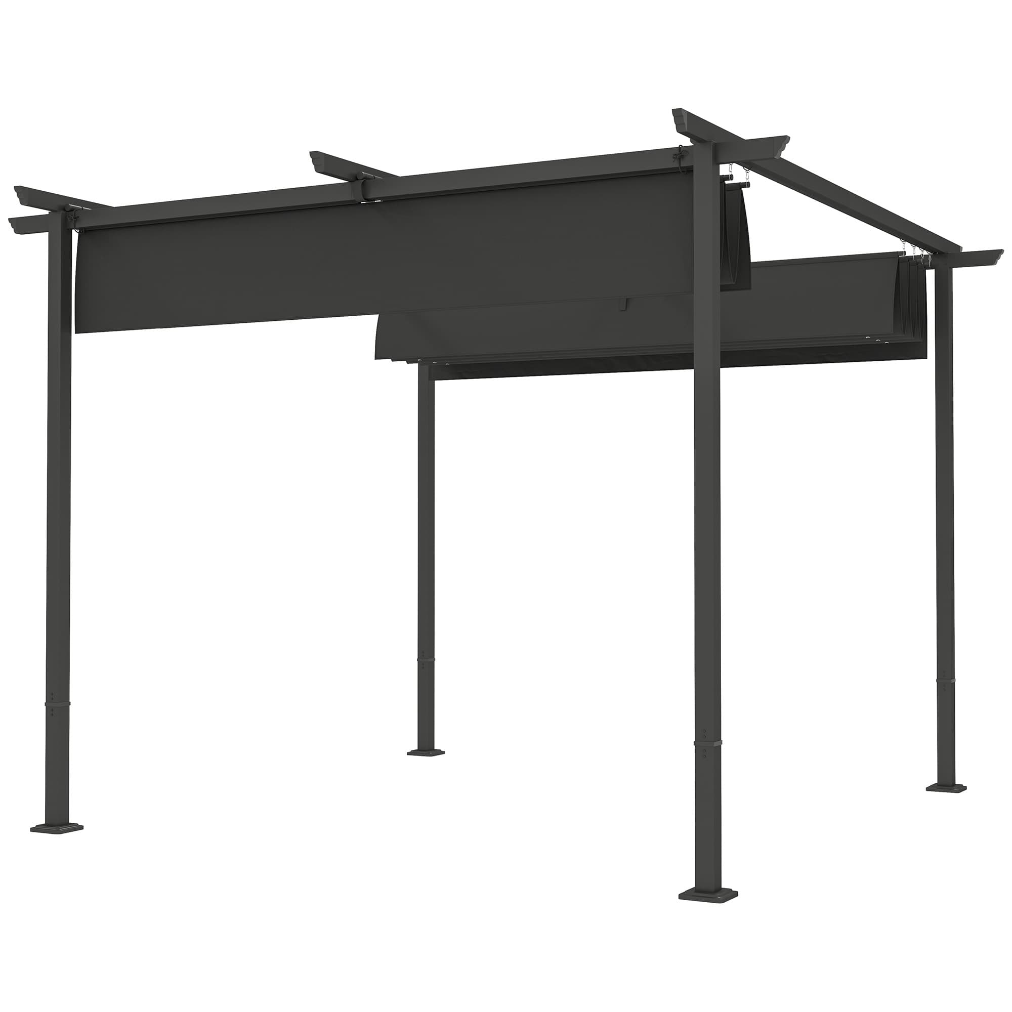 Outsunny Pergola de Jardin 3 x 3 m avec Auvent Réglable, Cadre en Métal, Protection UPF30+, Auvent pour Véranda, Terrasse, Gris Foncé