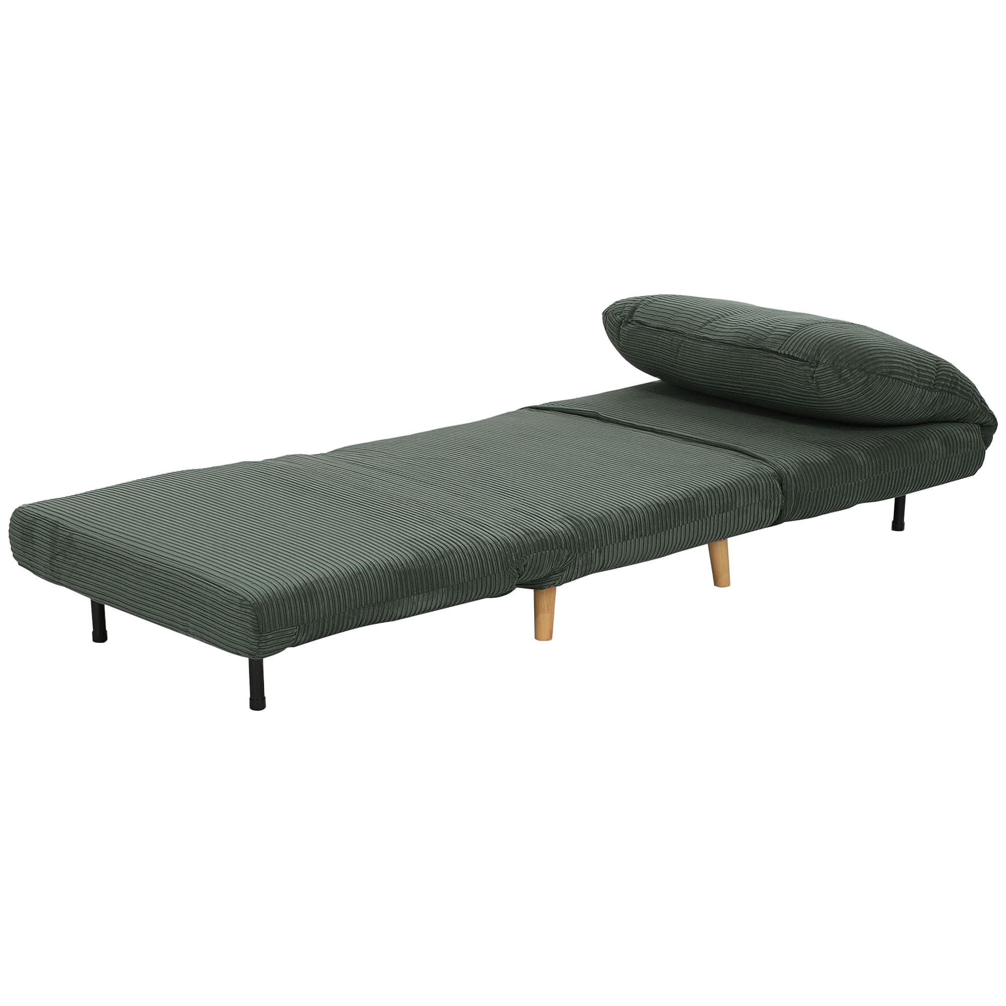 HOMCOM 2-en-1 Fauteuil Convertible Lit d'Appoint, Appui-tête Réglable Velours Côtelé 82 cm x 89 cm x 83 cm Vert