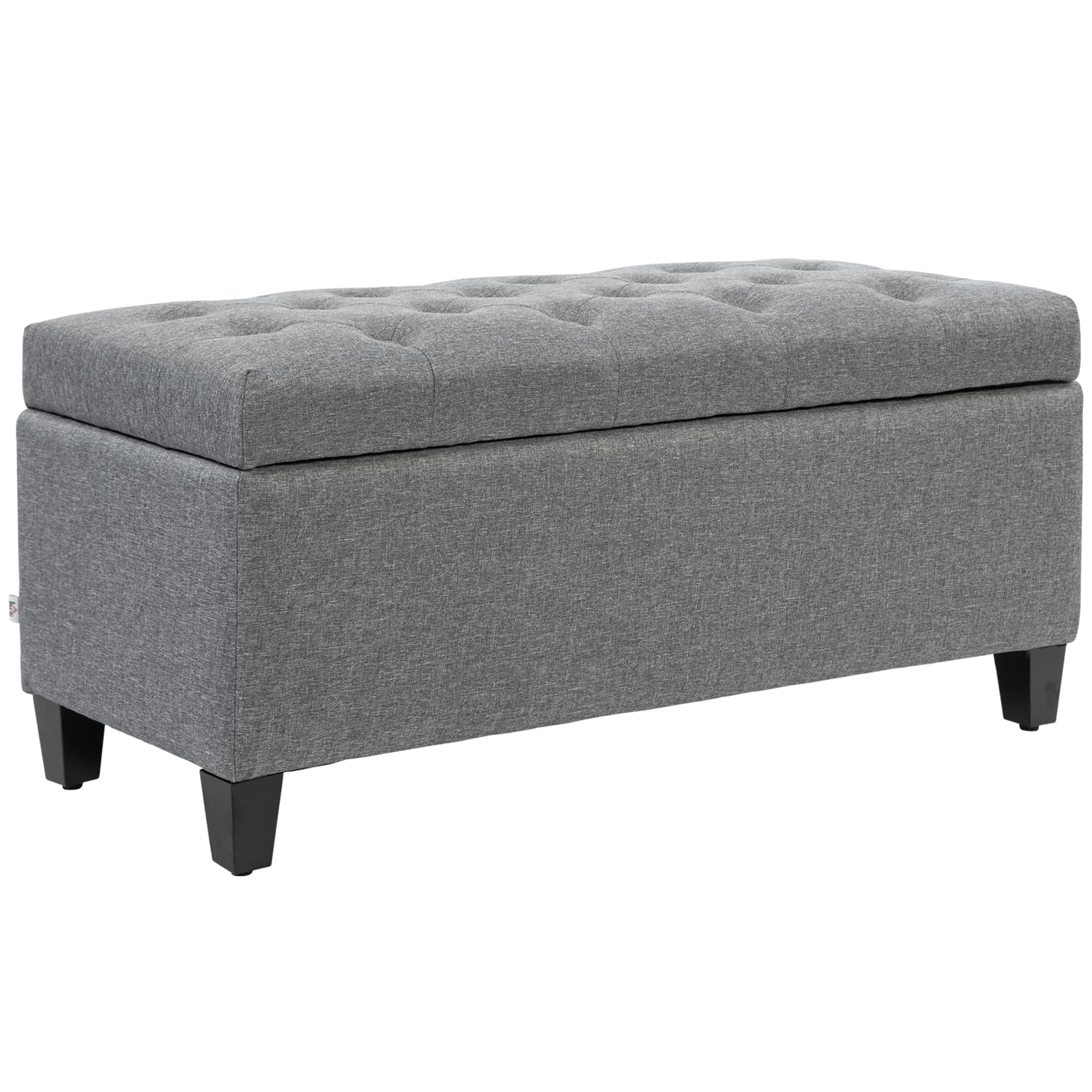HOMCOM Banc de rangement en polyester souple, bois de caoutchouc, 100 x 40 x 44 cm, Gris clair