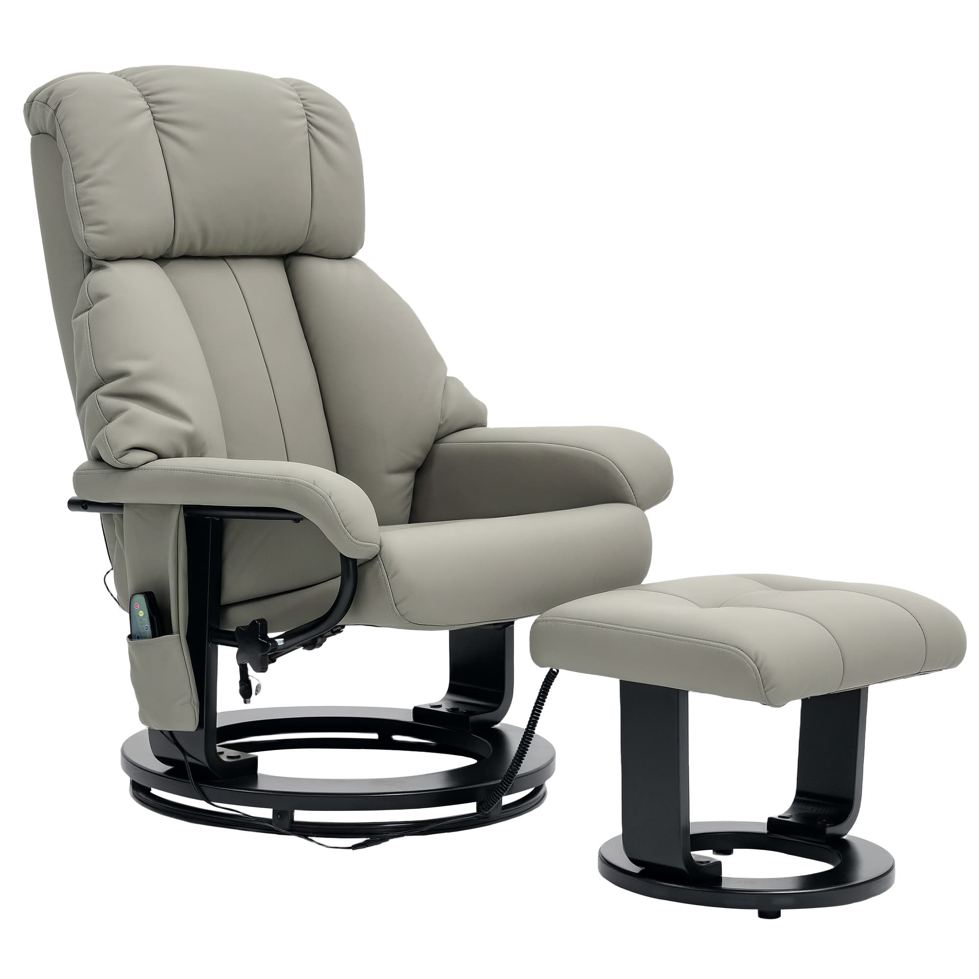 HOMCOM Relaxsessel Massagefunktion Fernsehsessel mit Seitentasche, Kunstleder, Grau