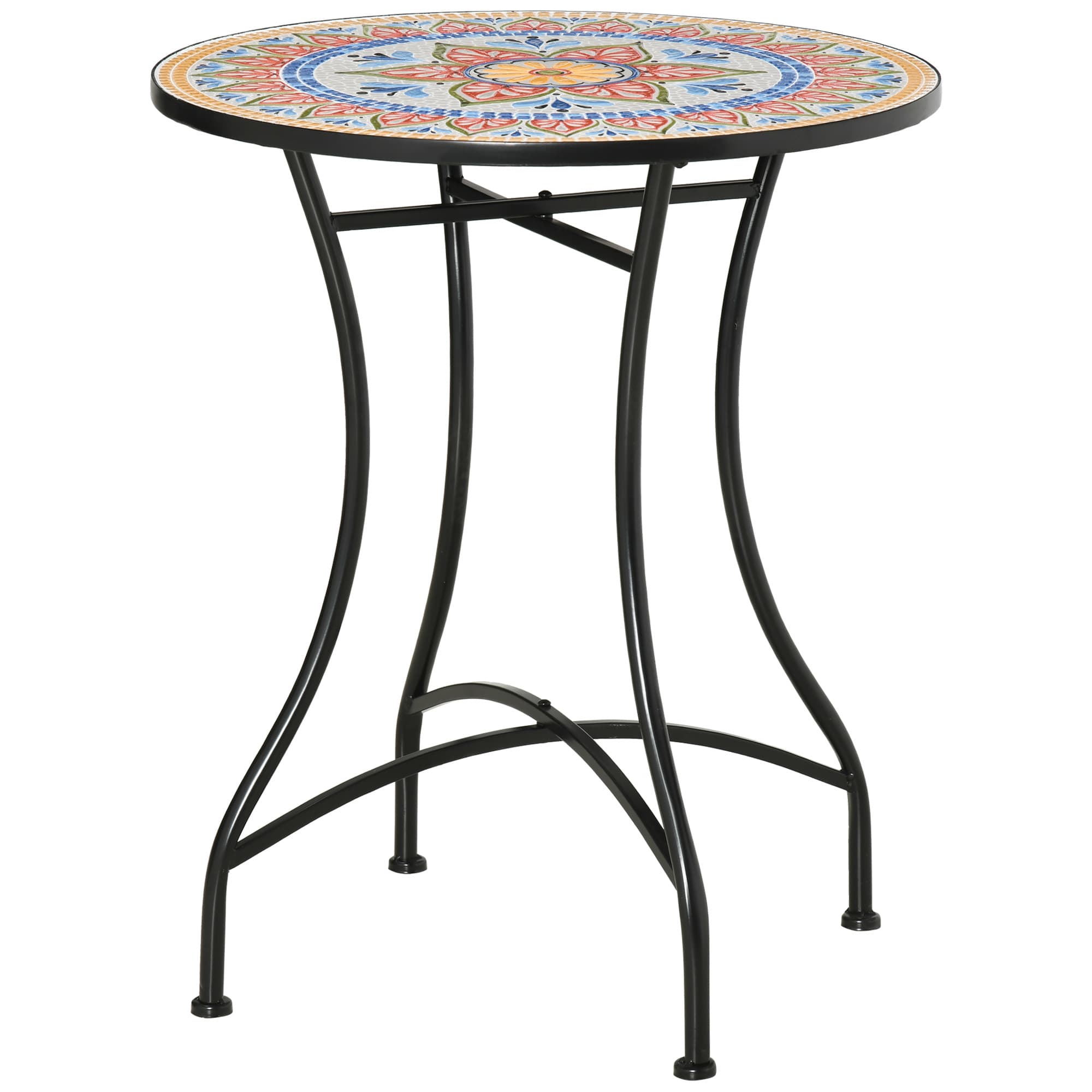 Outsunny Table de Jardin en Mosaïque Ronde Table Bistrot Table d'Appoint avec Plateau en Mosaïque de Céramique et Métal Rouge+Bleu+Blanc Ø60 cm