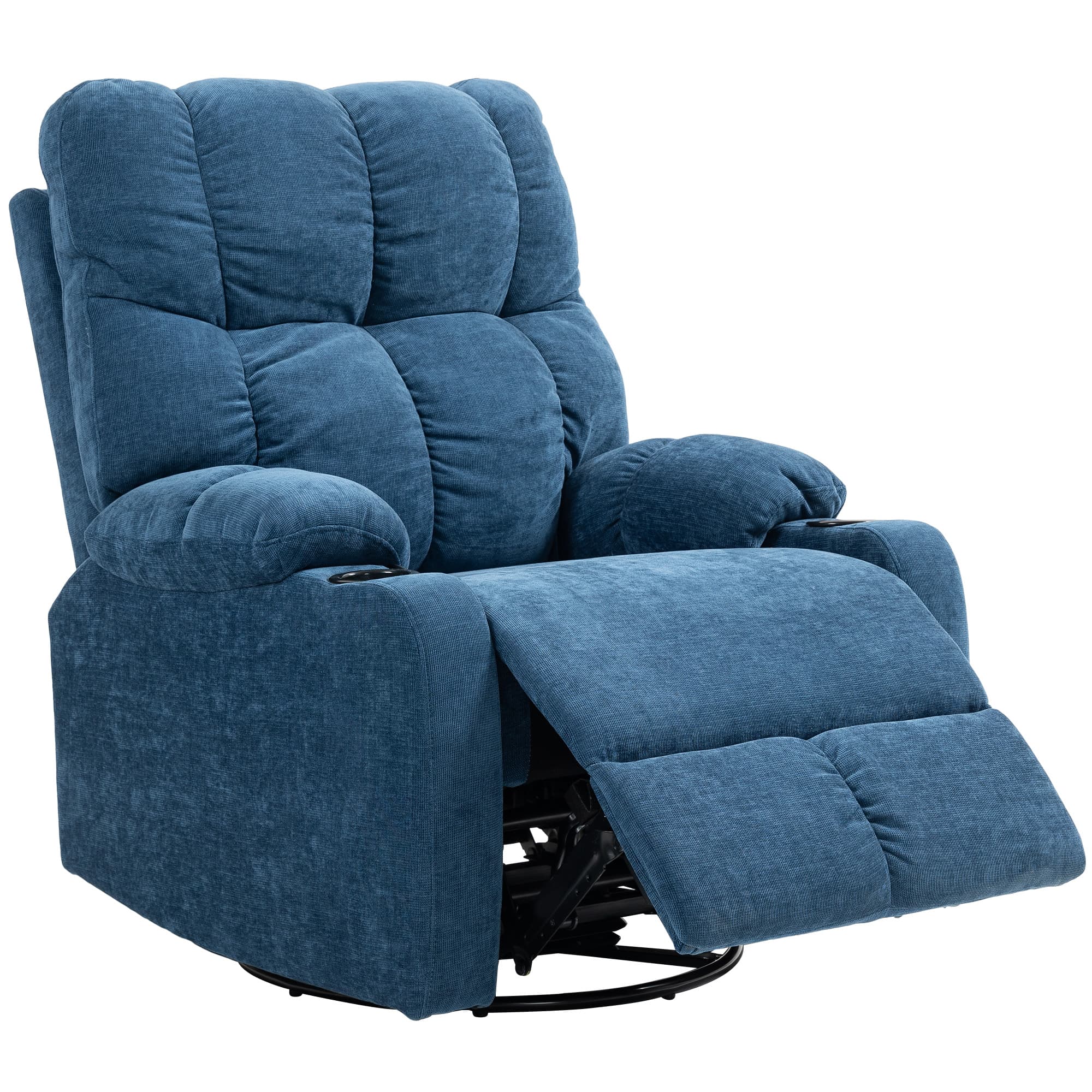 HOMCOM Fauteuil Relaxant avec Repose-pieds, Fauteuil inclinable, pivotant, jusqu'à 150 kg, Cadre en acier, 88x96x108cm, Bleu foncé