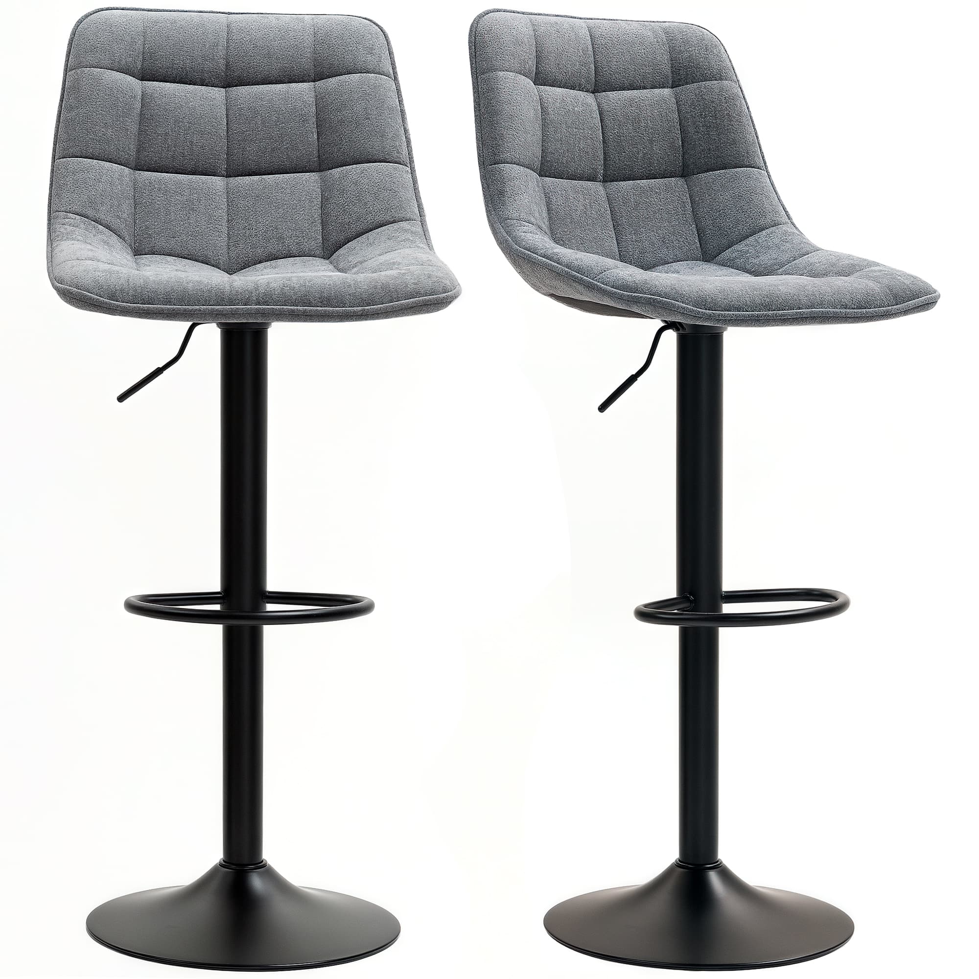 HOMCOM Tabouret de bar moderne, lot de 2 tabourets de bar pivotants avec dossier, réglables en hauteur, avec repose-pieds, rembourrés, Gris foncé