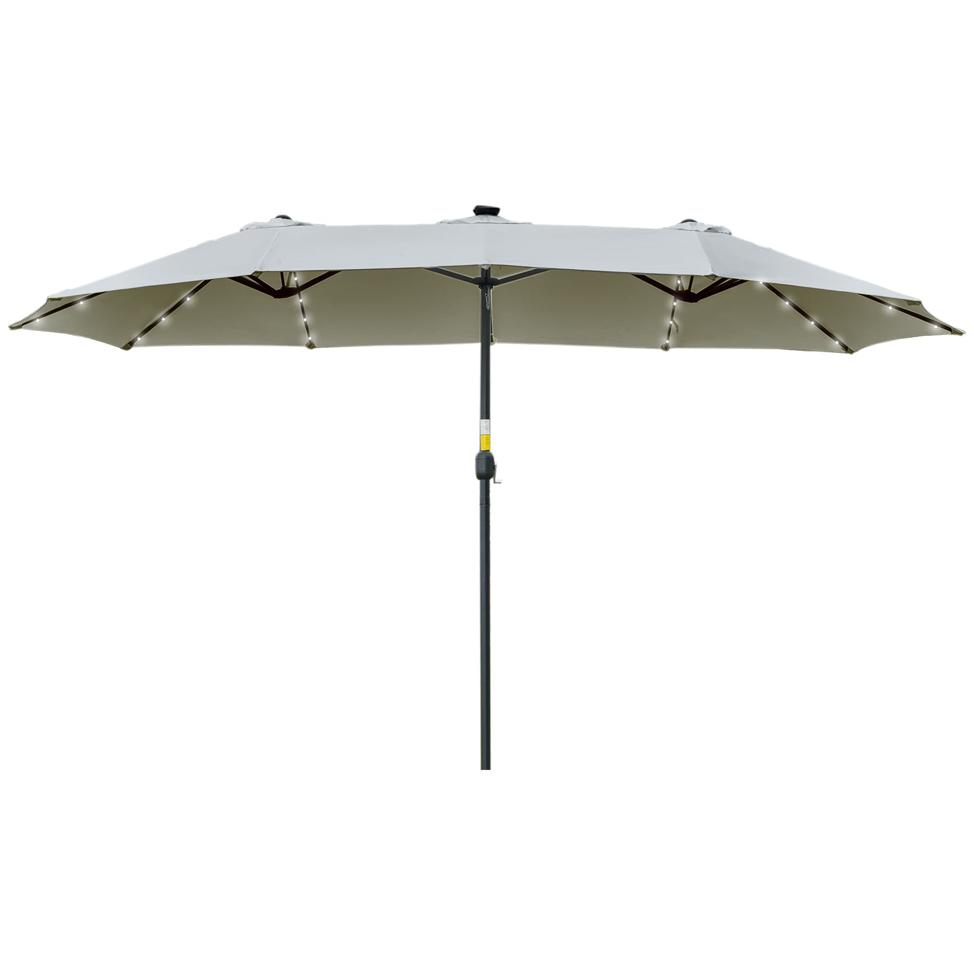 Outsunny Parasol avec LED Solaire 4,5m Parasol Double Jardin Parasol de Marché Parasol de Terrasse Ovale Gris clair + Noir