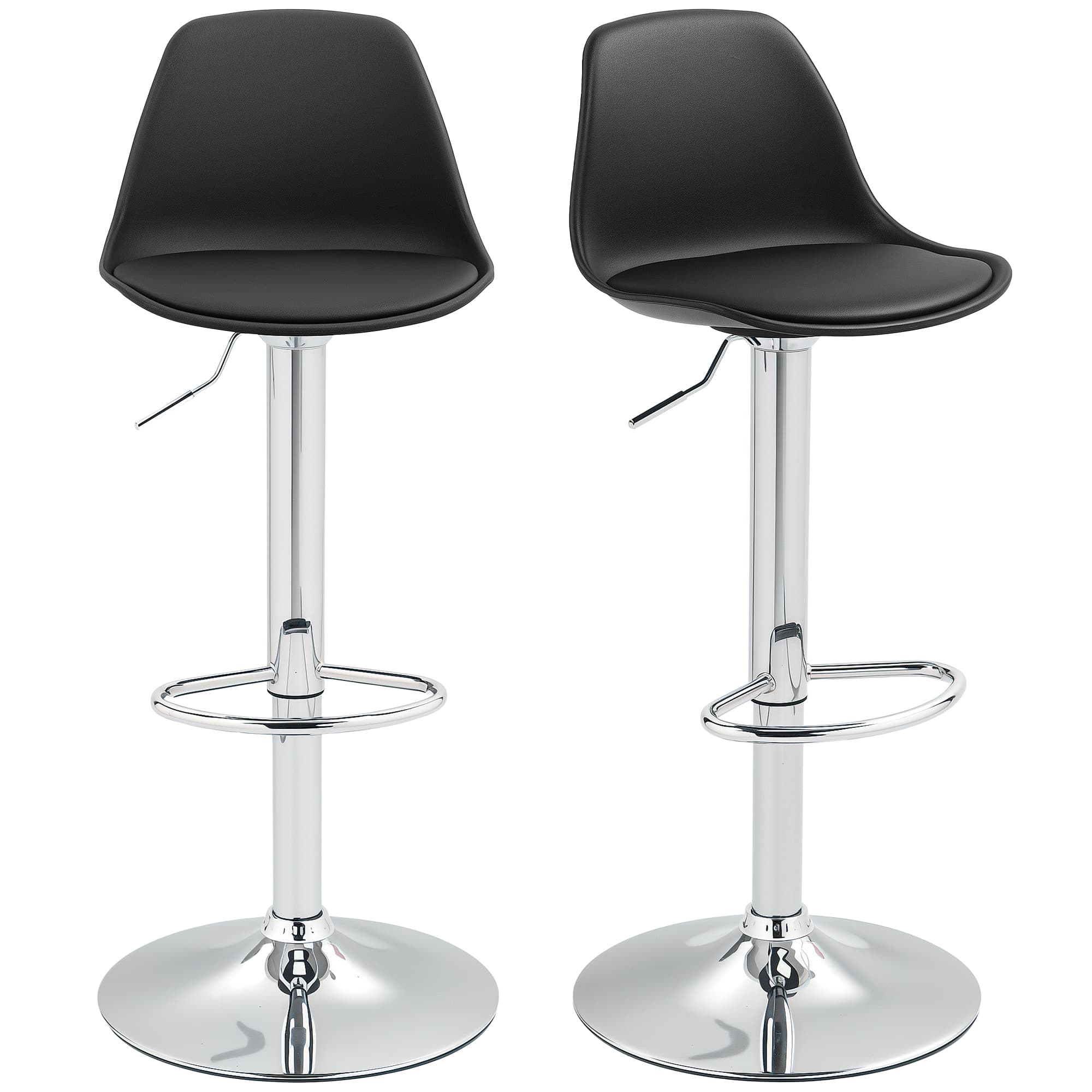 HOMCOM Ensemble de 2 Tabourets de Bar, Chaises de Bar, Chaises Pivotantes avec Dossier, Réglables en Hauteur, Capacité de Charge 120 kg, 42 x 38 x 82-104 cm, Noir