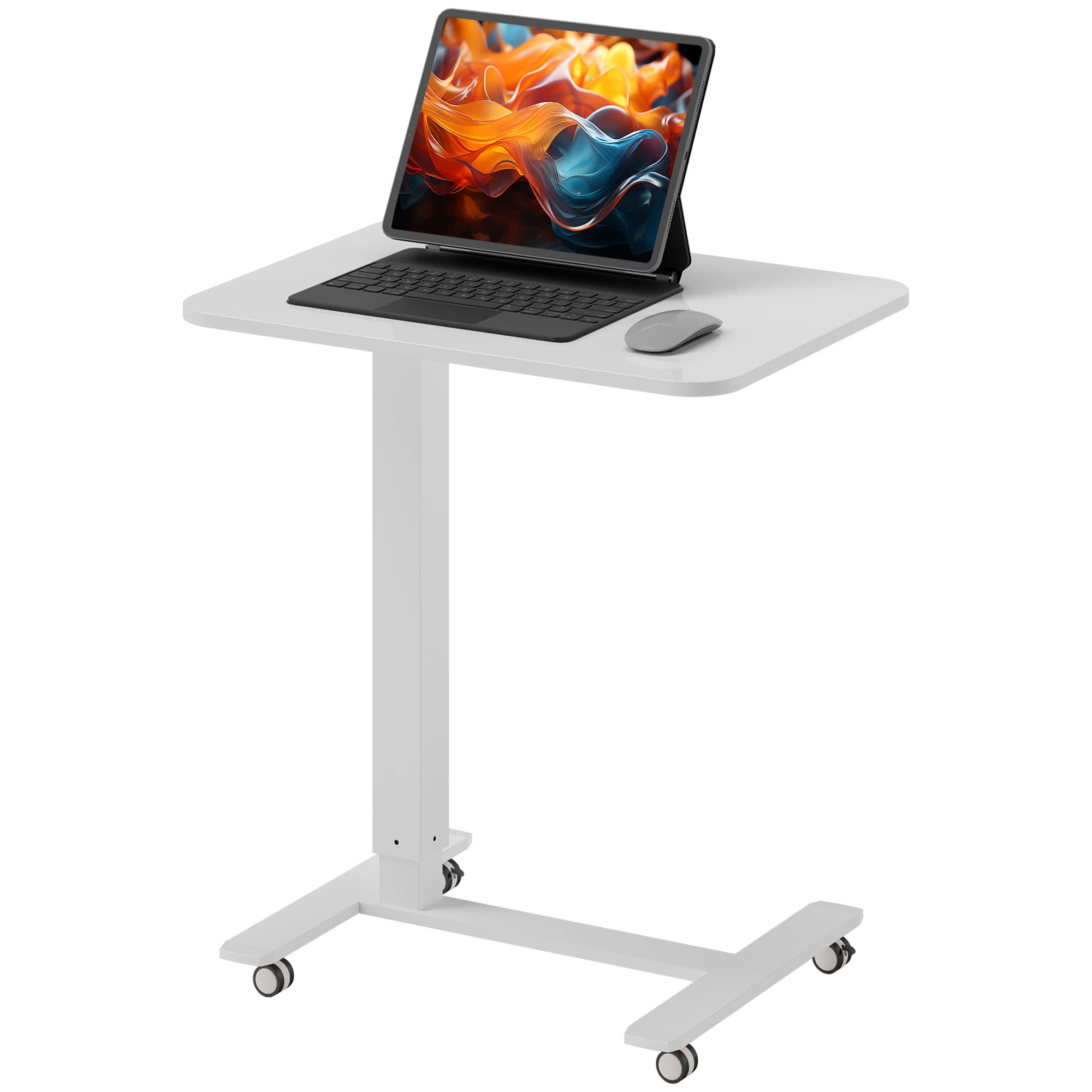 HOMCOM Bureau Debout Ajustable en Hauteur avec 4 Roulettes en Forme de C 65 cm x 48 cm x 70-110 cm Blanc