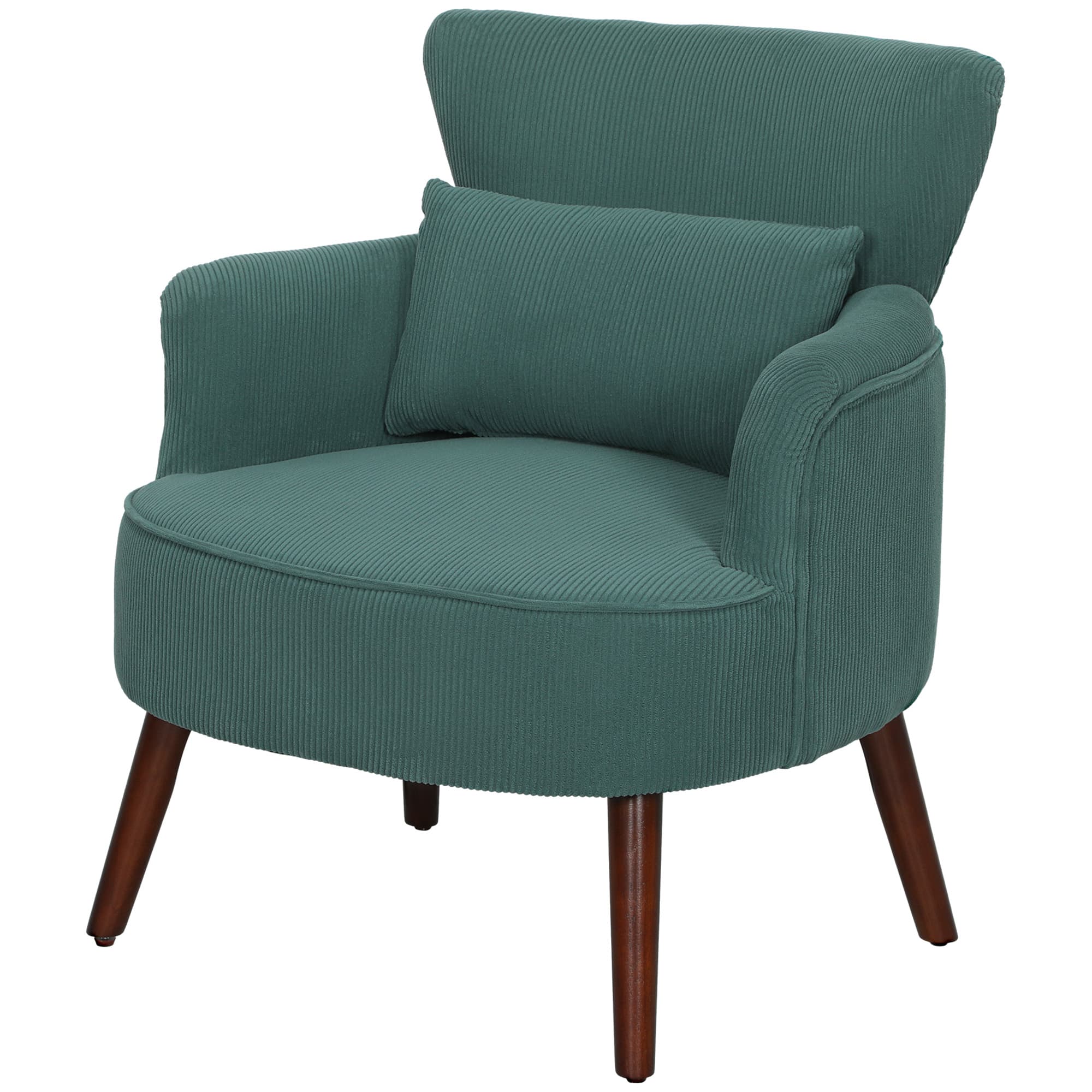 HOMCOM Fauteuil accoudoir moderne, fauteuil d'appoint rembourré avec coussin lombaire, pieds en bois de caoutchouc, Vert foncé
