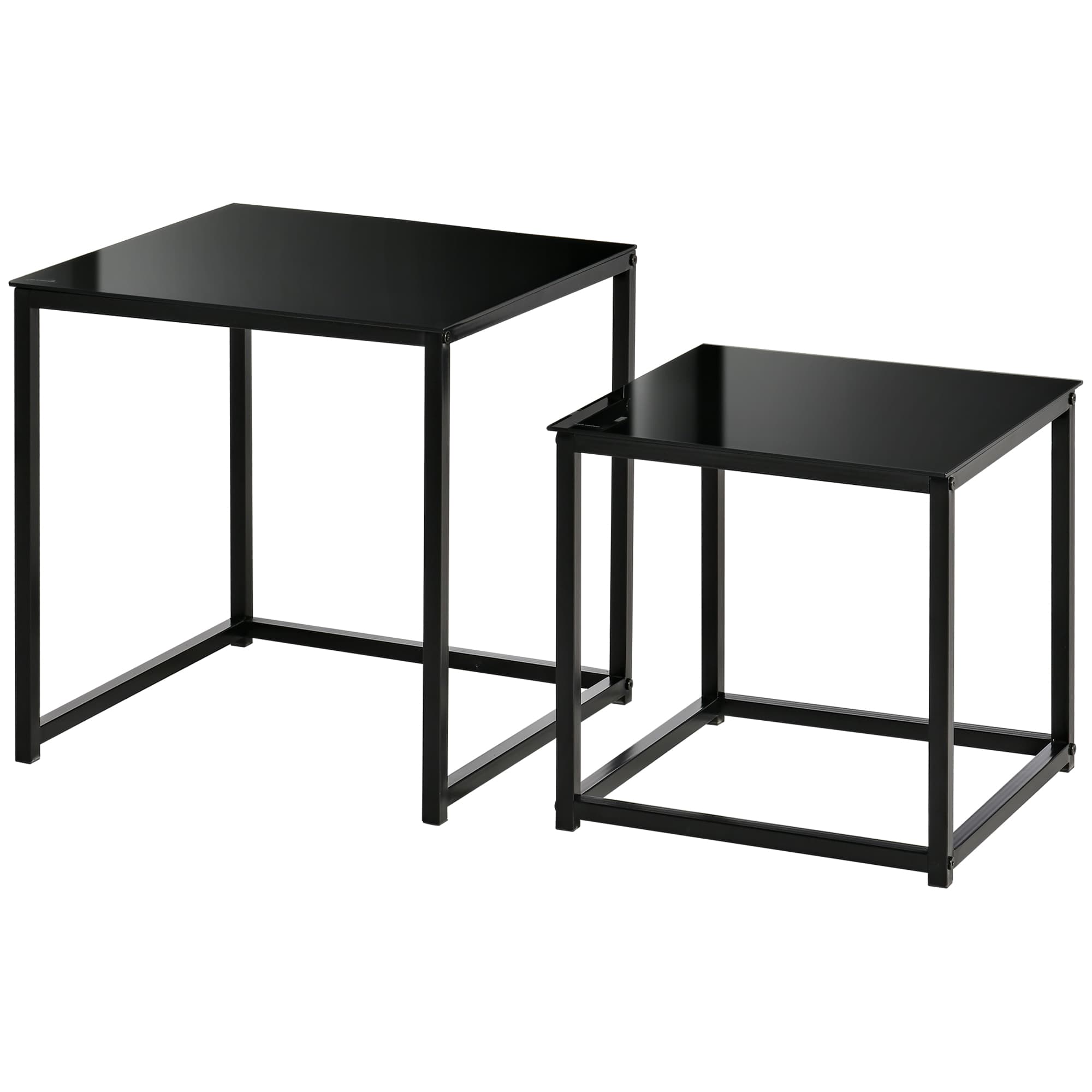 HOMCOM Ensemble de 2 tables d'appoint, design moderne, empilable, table en verre, noir