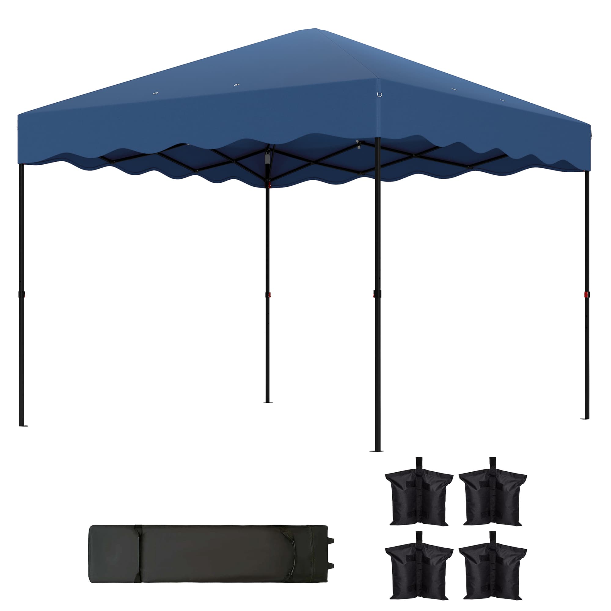 Outsunny Pavillon pop-up 3 x 3 m, tonnelle de jardin réglable en hauteur, avec sac roulant, pour jardin, terrasse, métal, tissu, bleu foncé
