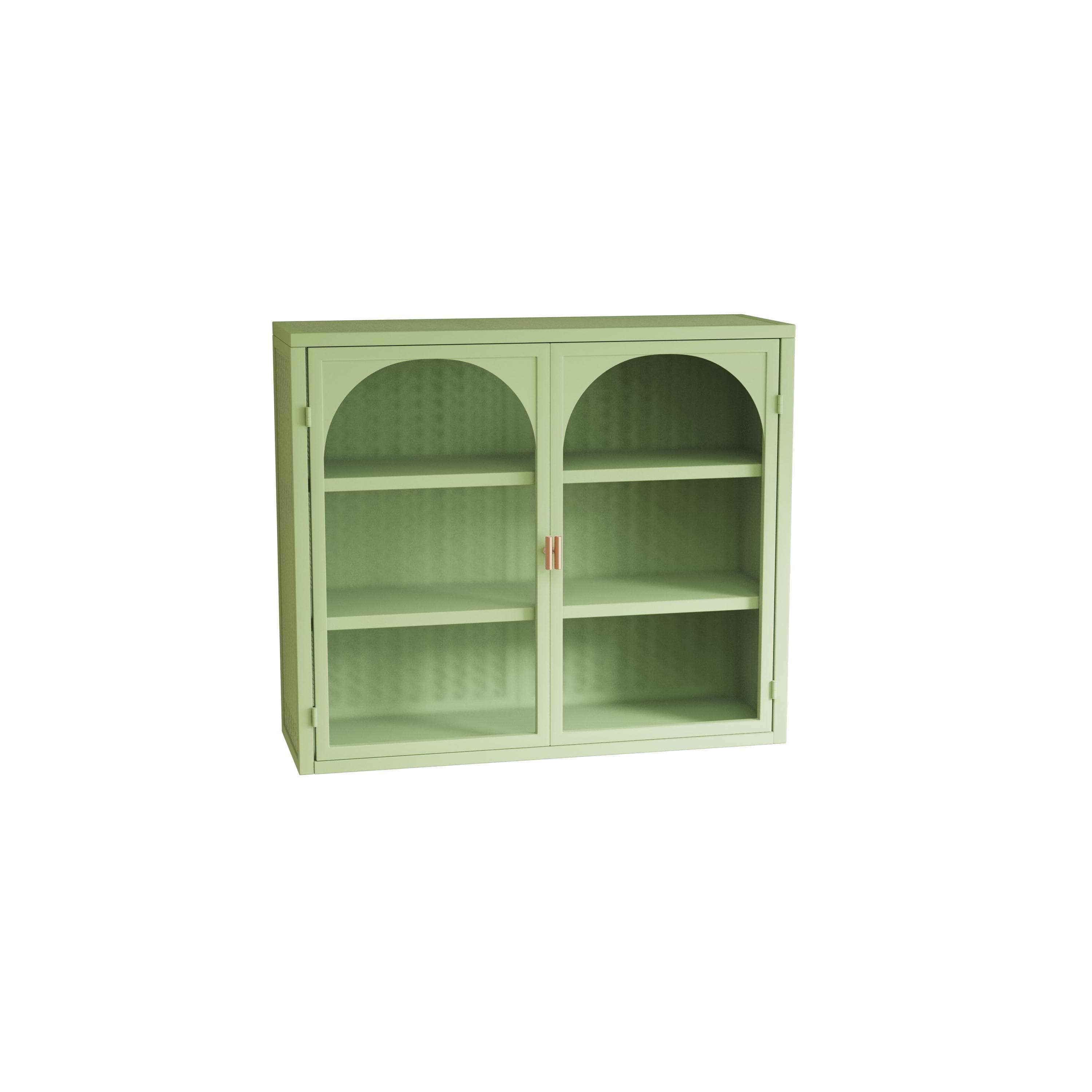 Armoire murale moderne avec portes vitrées, avec espace de rangement à trois niveaux et motif de tressage caractéristique, 70×23×60 cm, Vert
