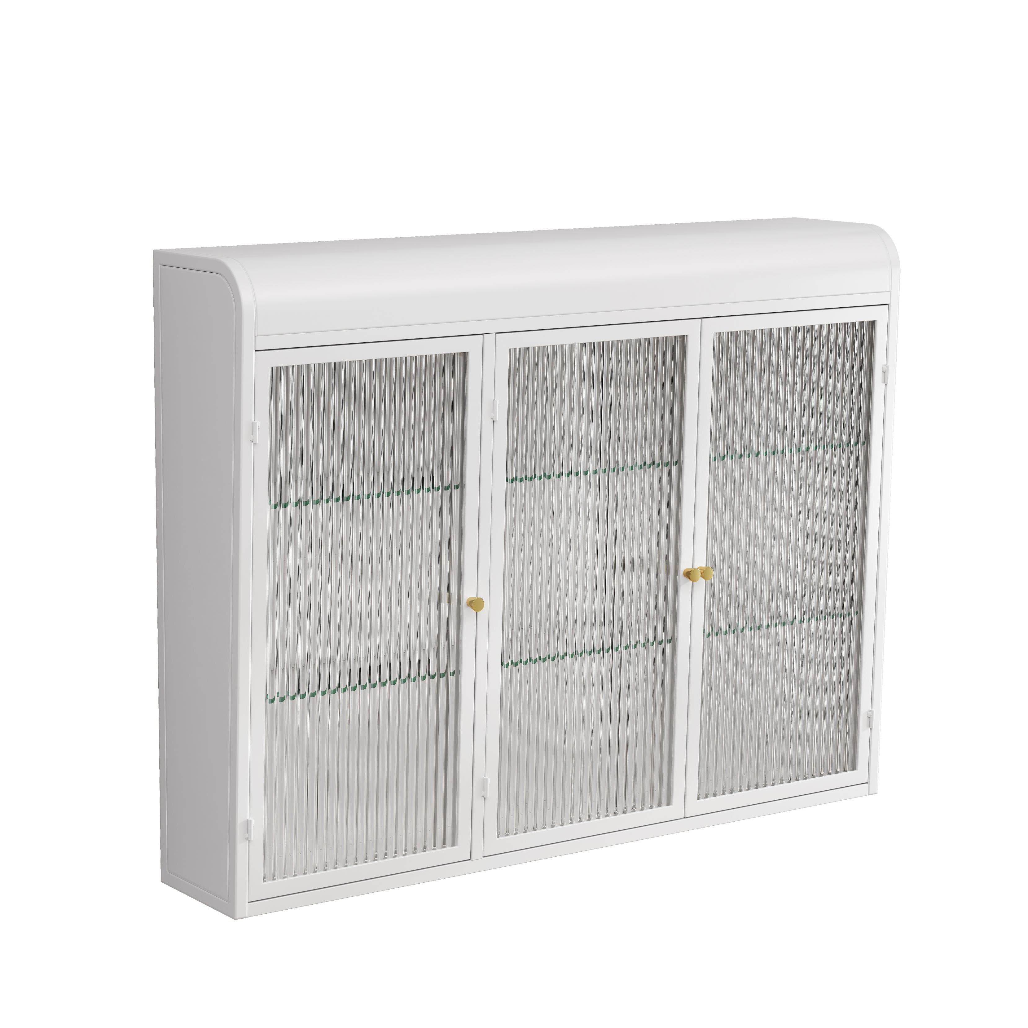 Armoire murale à 3 portes en verre avec design voûté,espace de rangement polyvalent, pour cuisine, salon et salle de bain, 90×20×70 cm,Blanc