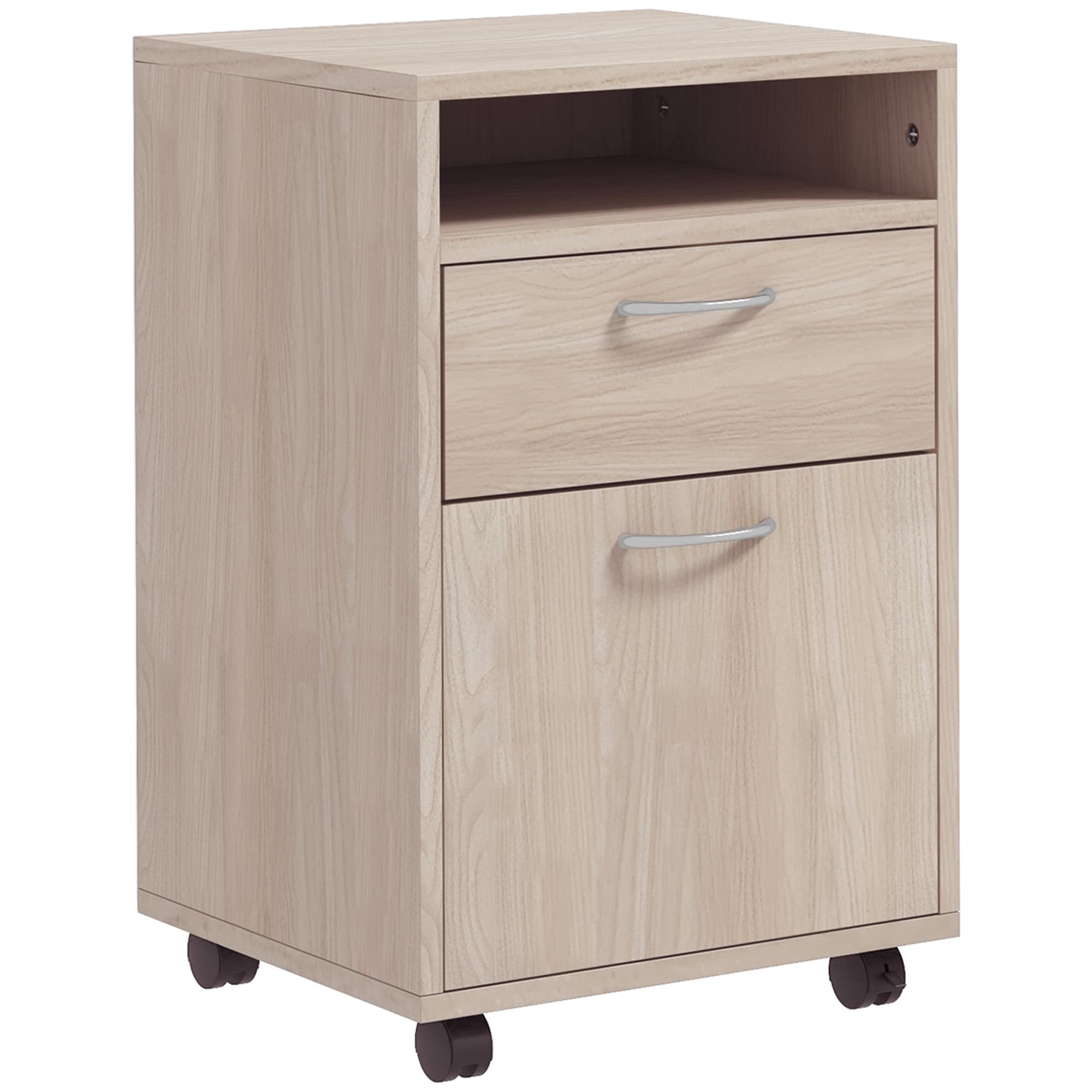 HOMCOM Caisson de bureau à roulettes avec tiroir placard et niche pour documents et dossier suspendu 40 x 35 x 60 cm blanc