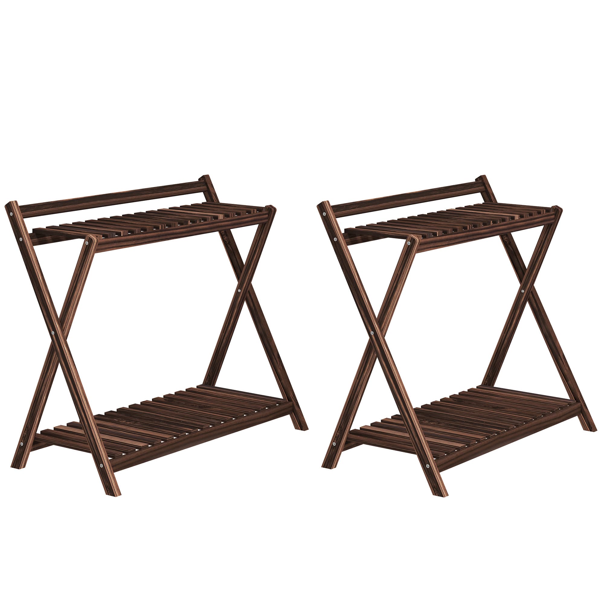 Outsunny Lot de 2 support plantes intérieur 2 niveaux étagères à plants avec support arrière 73 x 36 x 64 cm marron