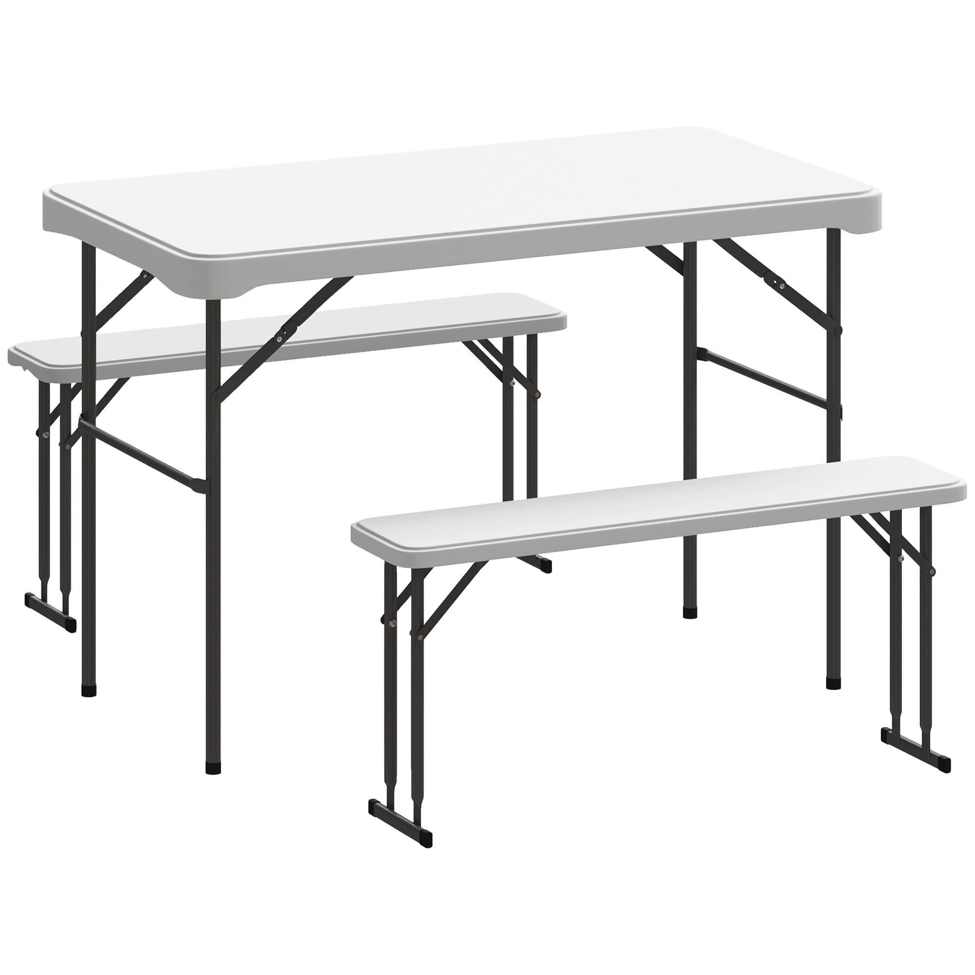 Outsunny Ensemble table pliante et bancs de pique-nique 113 cm avec poignées de transport, table et banc pliable gris clair