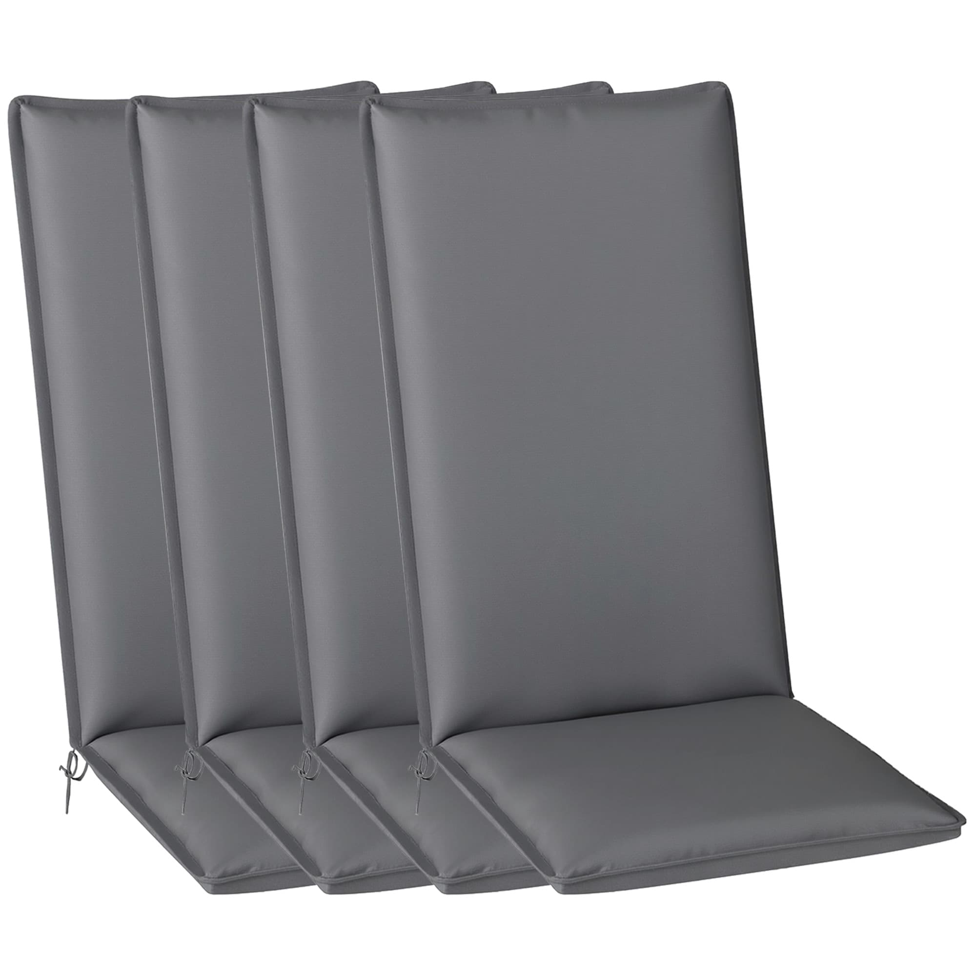 Outsunny Lot de 4 coussins de chaise extérieur avec attaches et bande réglable, anti-décoloration UPF50+, 124x50x5cm, gris